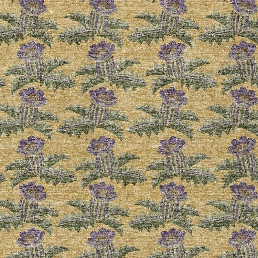 3' X 5' Gold And Khaki Floral Washable Indoor Outdoor Area Rug - Sports & Outdoor
