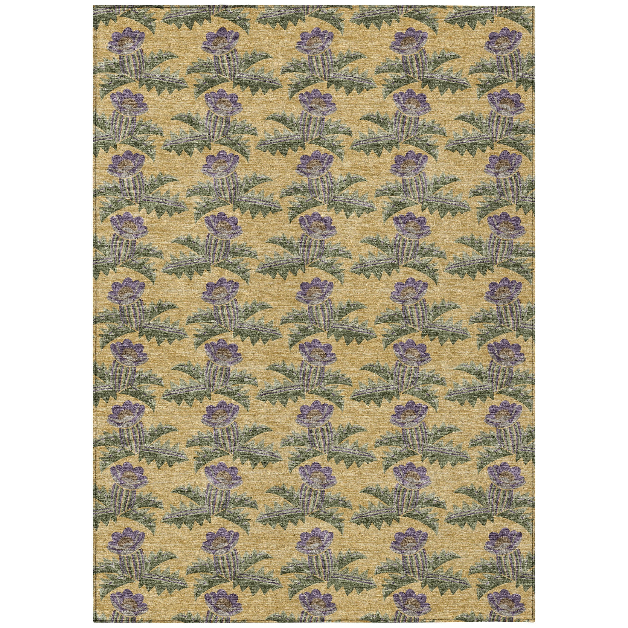 3' X 5' Gold And Khaki Floral Washable Indoor Outdoor Area Rug - Sports & Outdoor