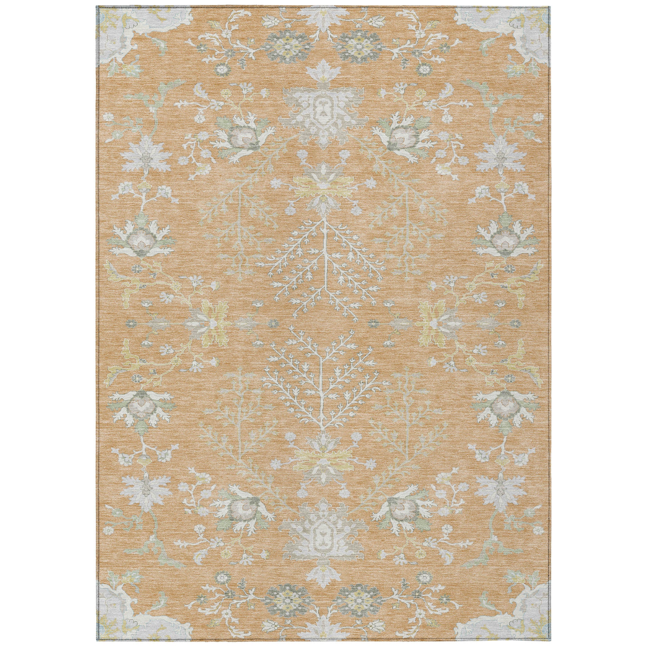 10' X 14' Peach And Ivory Oriental Washable Indoor Outdoor Area Rug - Sports & Outdoor