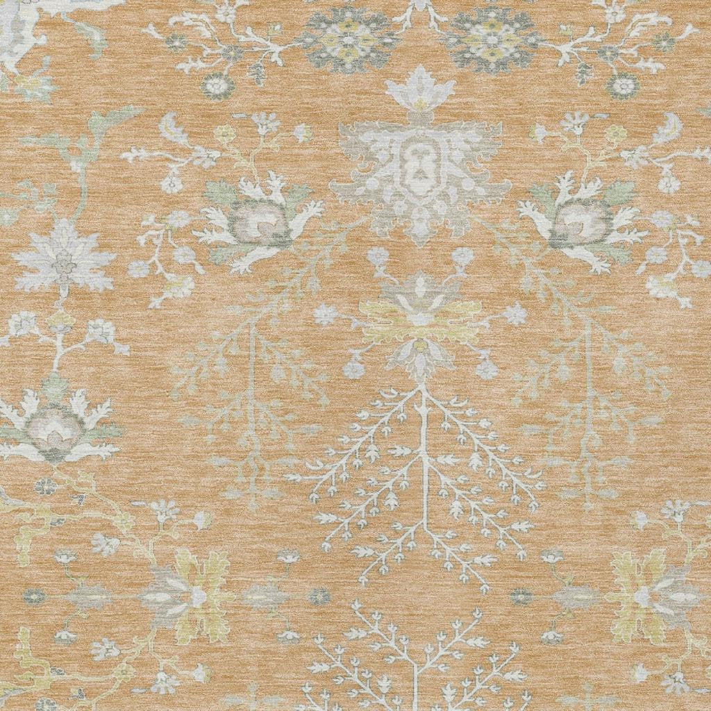 10' X 14' Peach And Ivory Oriental Washable Indoor Outdoor Area Rug - Sports & Outdoor