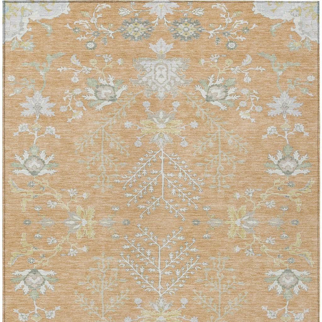 10' X 14' Peach And Ivory Oriental Washable Indoor Outdoor Area Rug - Sports & Outdoor