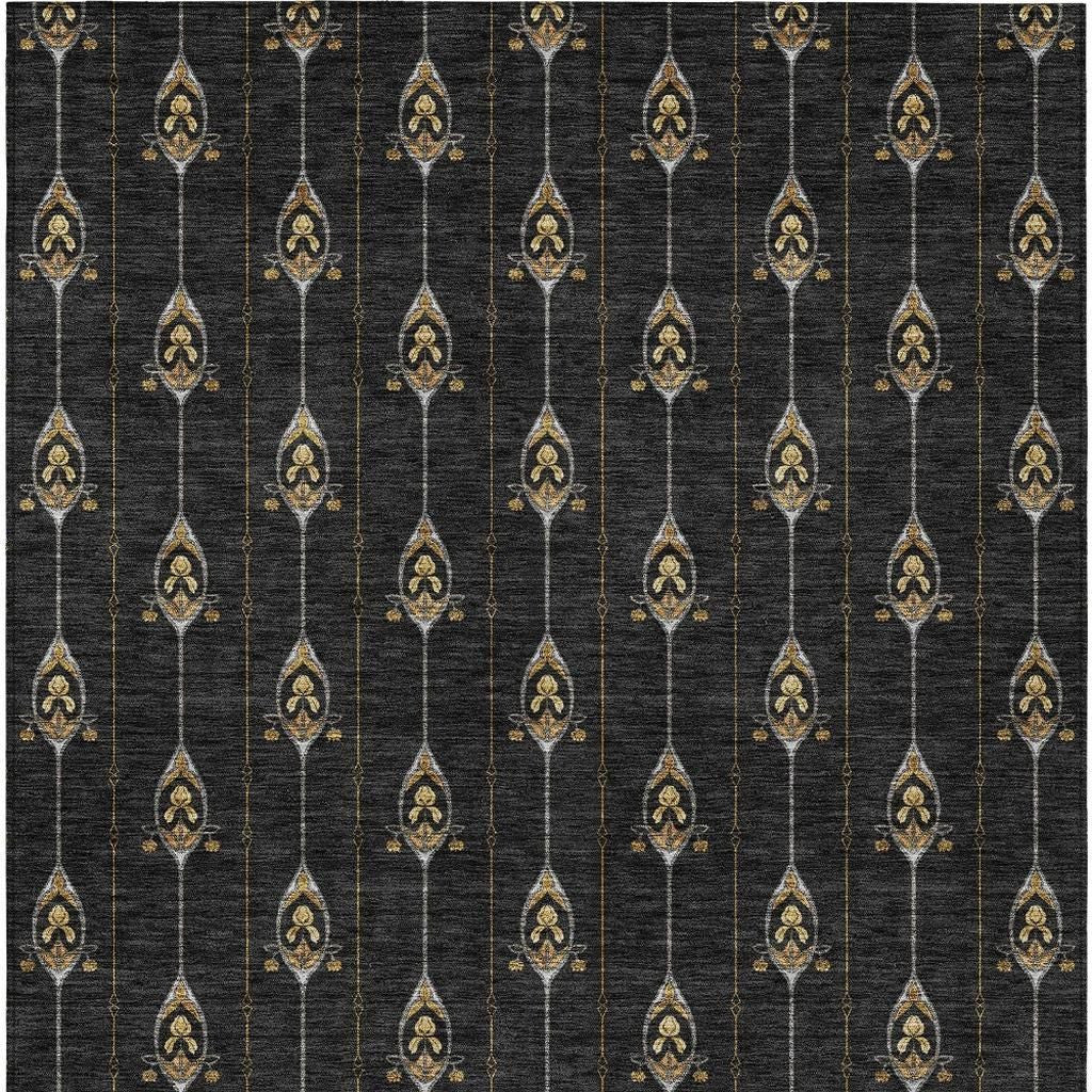 10' X 14' Black And Denim Blue Geometric Washable Indoor Outdoor Area Rug - Sports & Outdoor