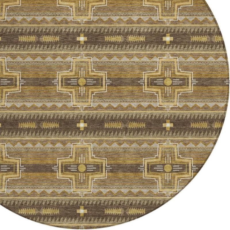 Round tribal area rug edge view with repeating cross and diamond motifs
