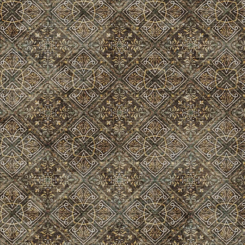 10' X 14' Chocolate And Gray Geometric Washable Indoor Outdoor Area Rug - Sports & Outdoor