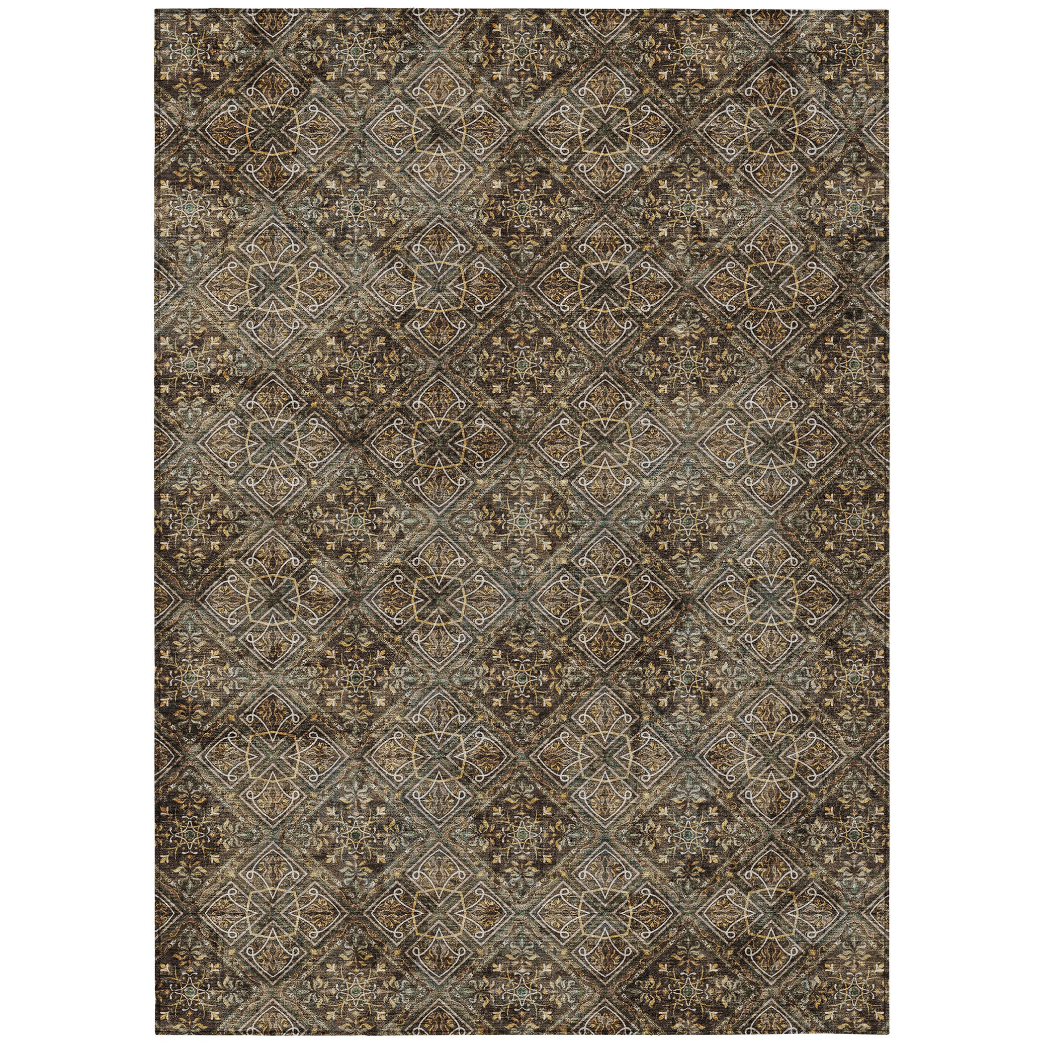 10' X 14' Chocolate And Gray Geometric Washable Indoor Outdoor Area Rug - Sports & Outdoor