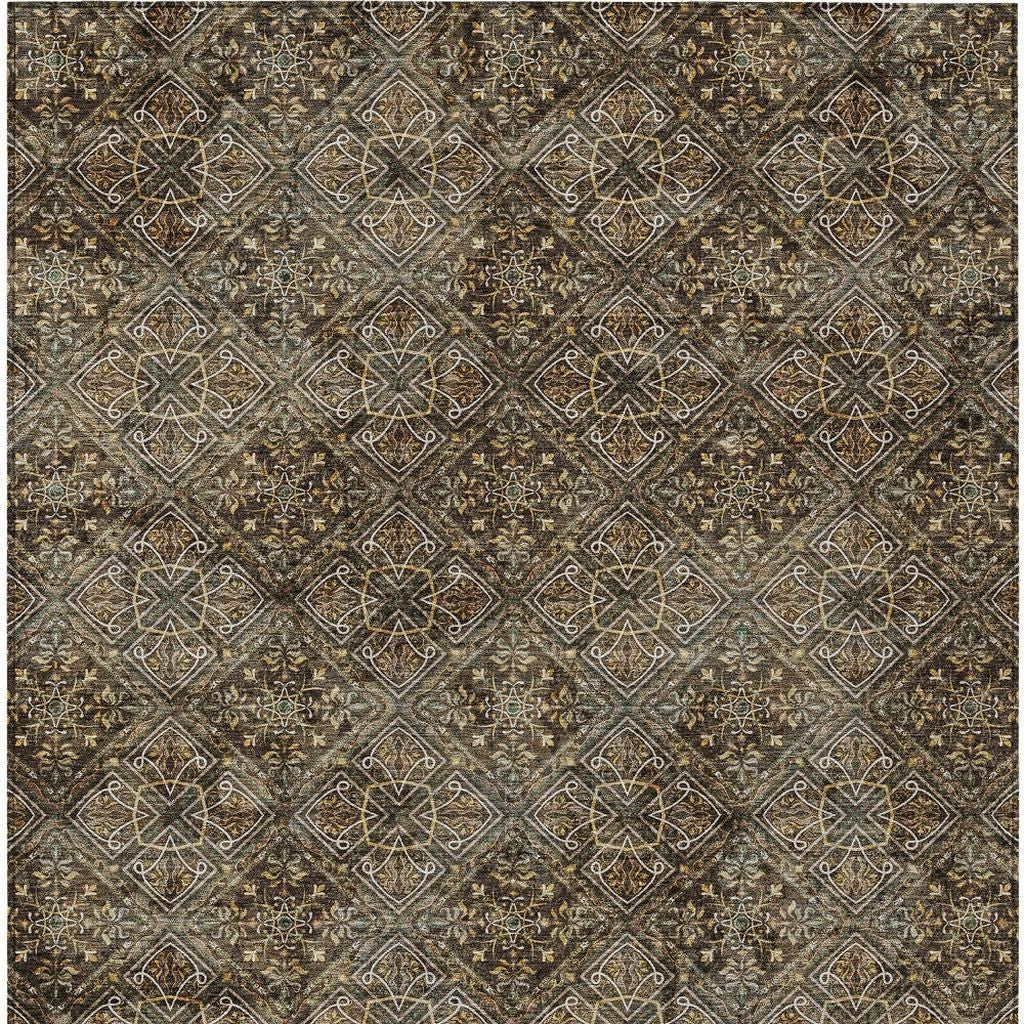 10' X 14' Chocolate And Gray Geometric Washable Indoor Outdoor Area Rug - Sports & Outdoor
