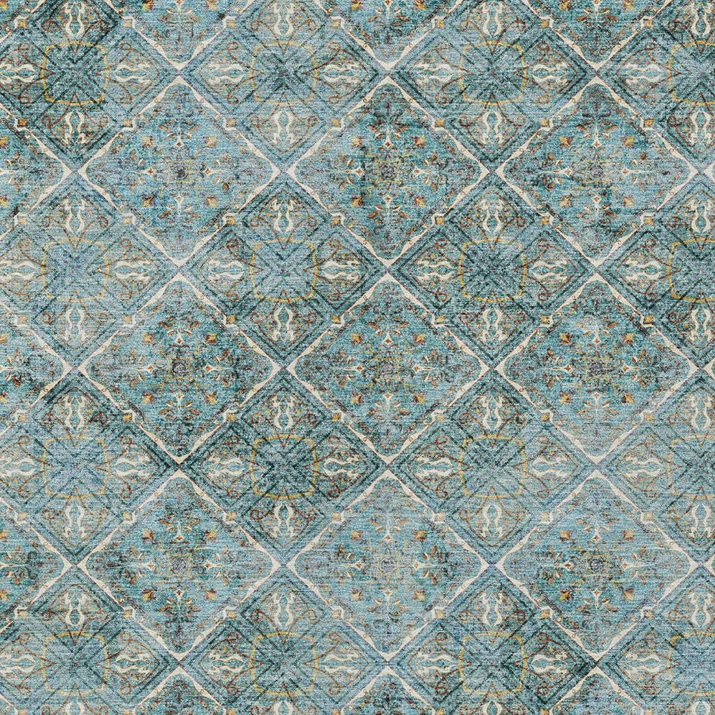10' X 14' Teal Blue And Purple Geometric Washable Indoor Outdoor Area Rug - Sports & Outdoor