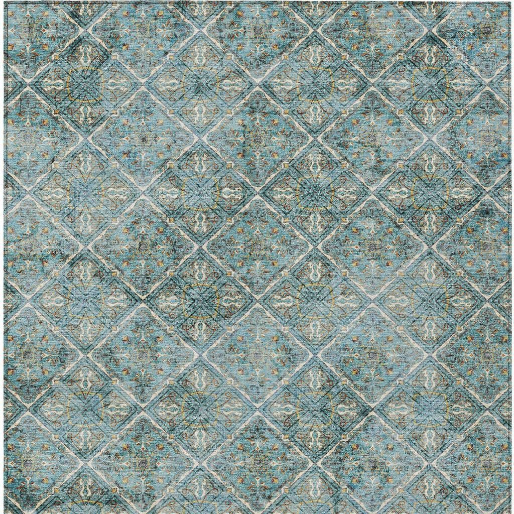 10' X 14' Teal Blue And Purple Geometric Washable Indoor Outdoor Area Rug - Sports & Outdoor