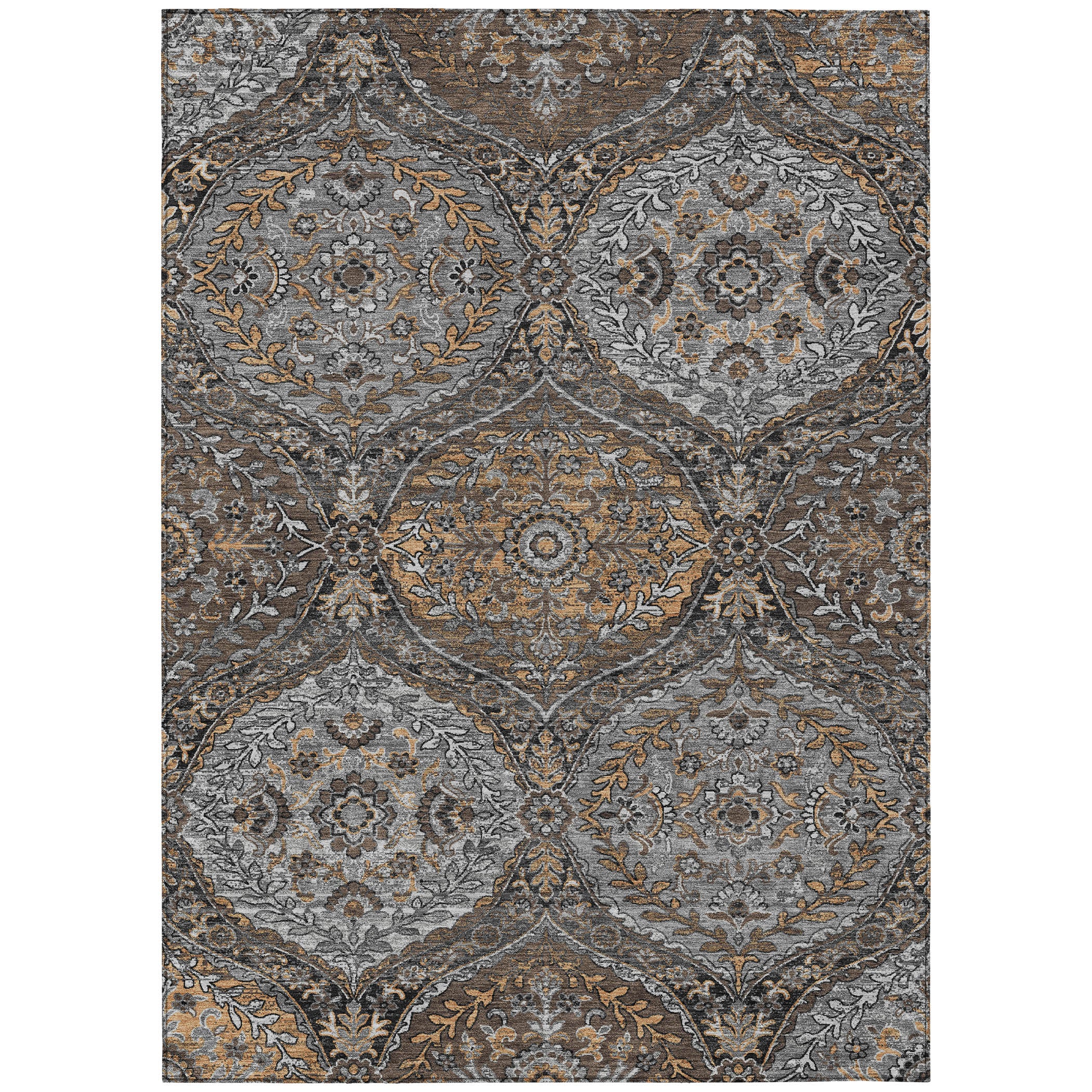 10' X 14' Gray And Brown Ogee Washable Indoor Outdoor Area Rug - Sports & Outdoor