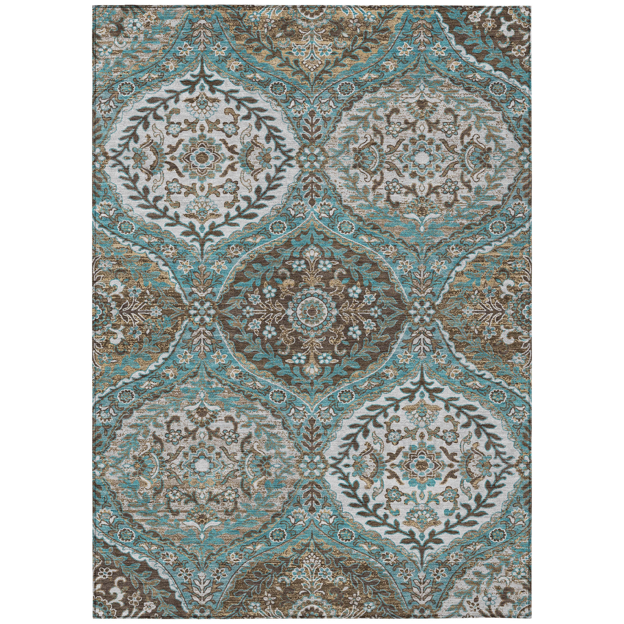 10' X 14' Teal Blue And Purple Ogee Washable Indoor Outdoor Area Rug - Sports & Outdoor