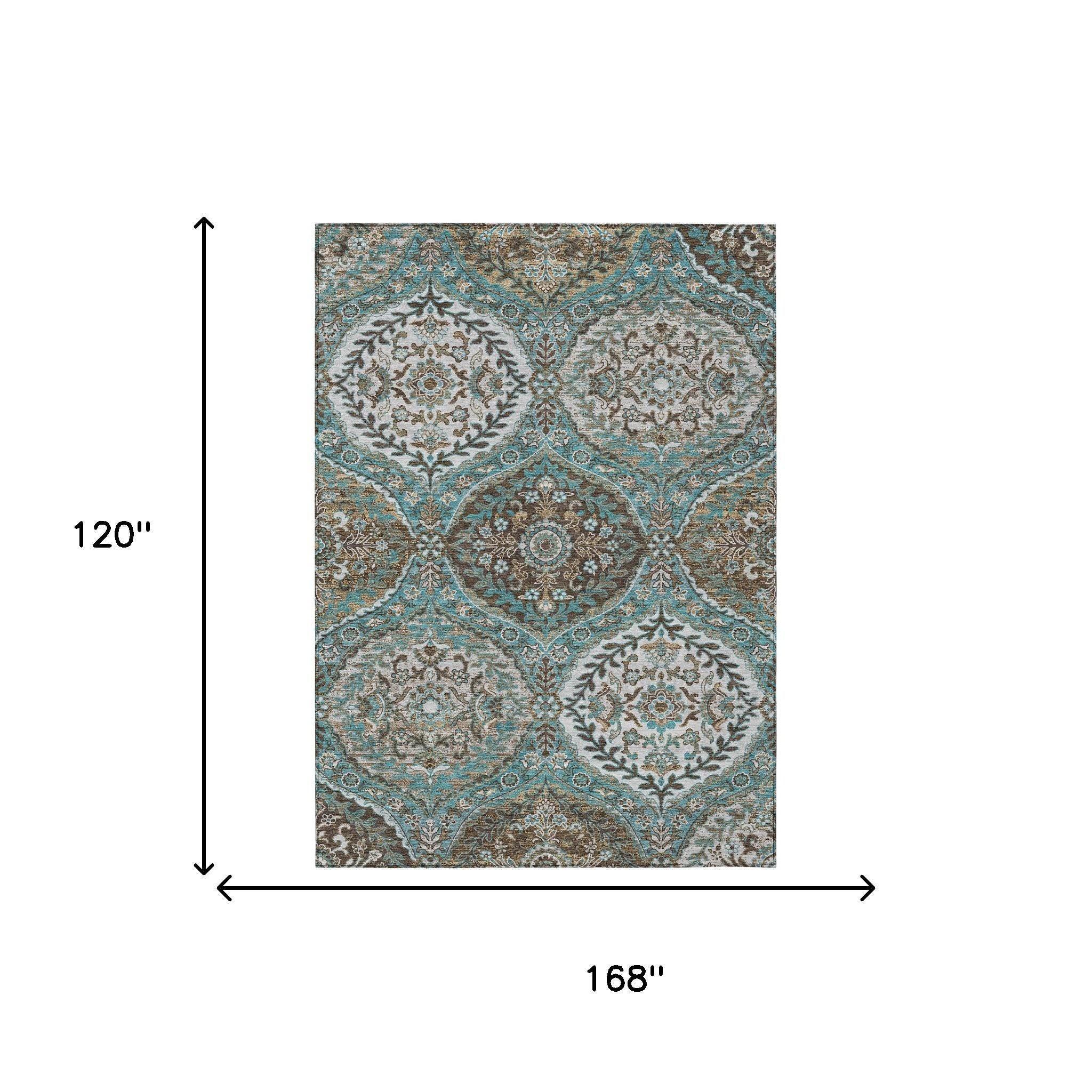 10' X 14' Teal Blue And Purple Ogee Washable Indoor Outdoor Area Rug - Sports & Outdoor