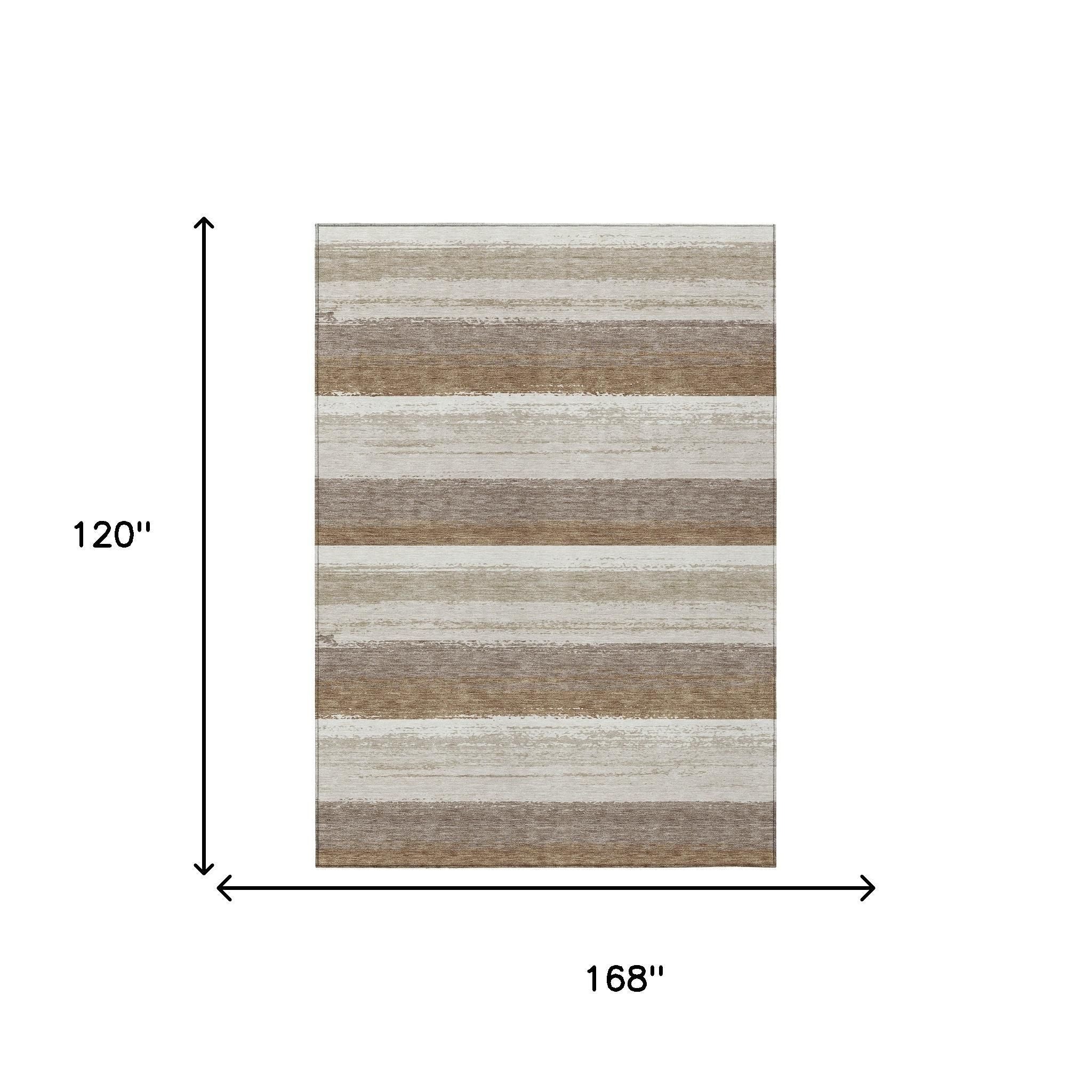 10' X 14' Beige And Graphite Striped Washable Indoor Outdoor Area Rug - Sports & Outdoor