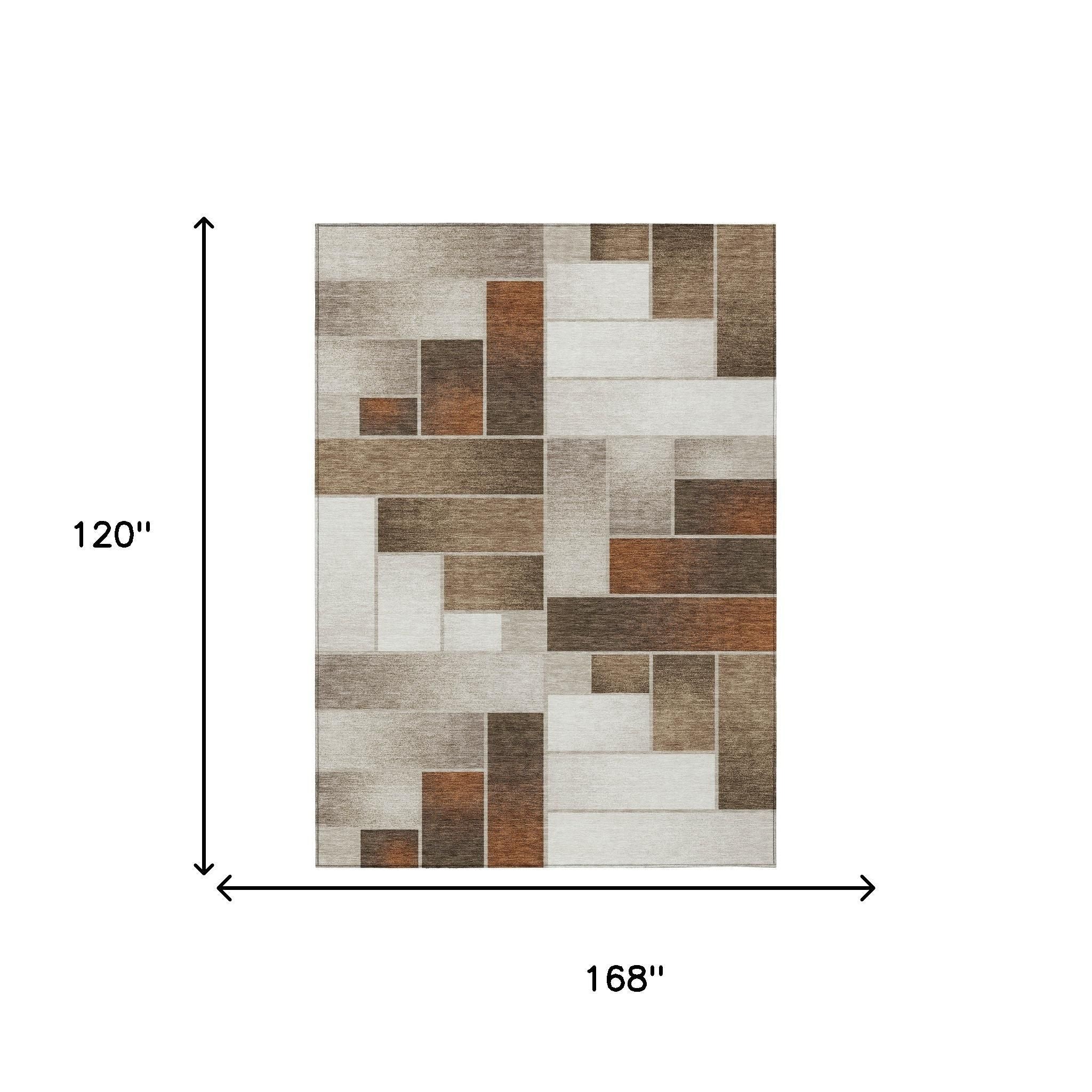 10' X 14' Beige And Graphite Geometric Washable Indoor Outdoor Area Rug - Sports & Outdoor