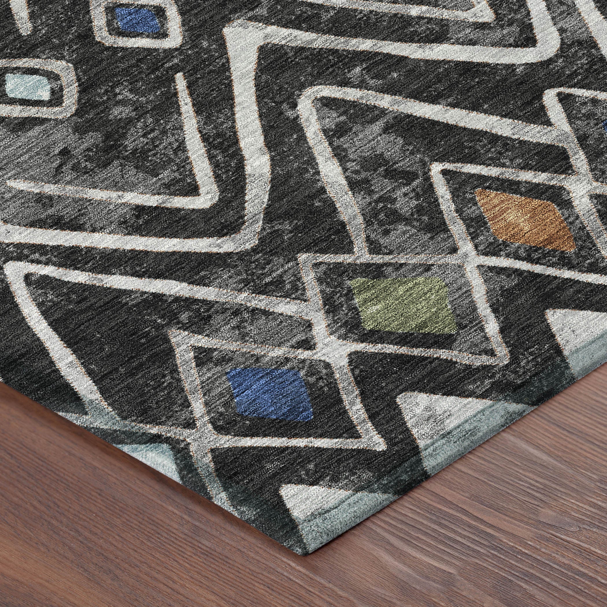 3' X 5' Black And Brown Geometric Washable Indoor Outdoor Area Rug - Sports & Outdoor