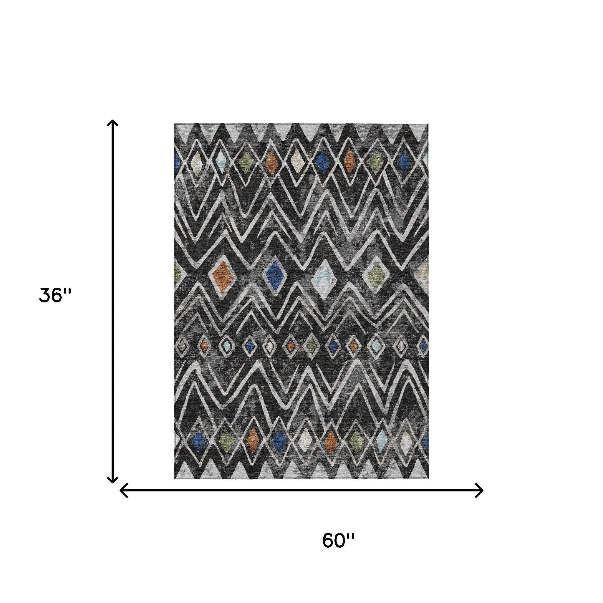 3' X 5' Black And Brown Geometric Washable Indoor Outdoor Area Rug - Sports & Outdoor