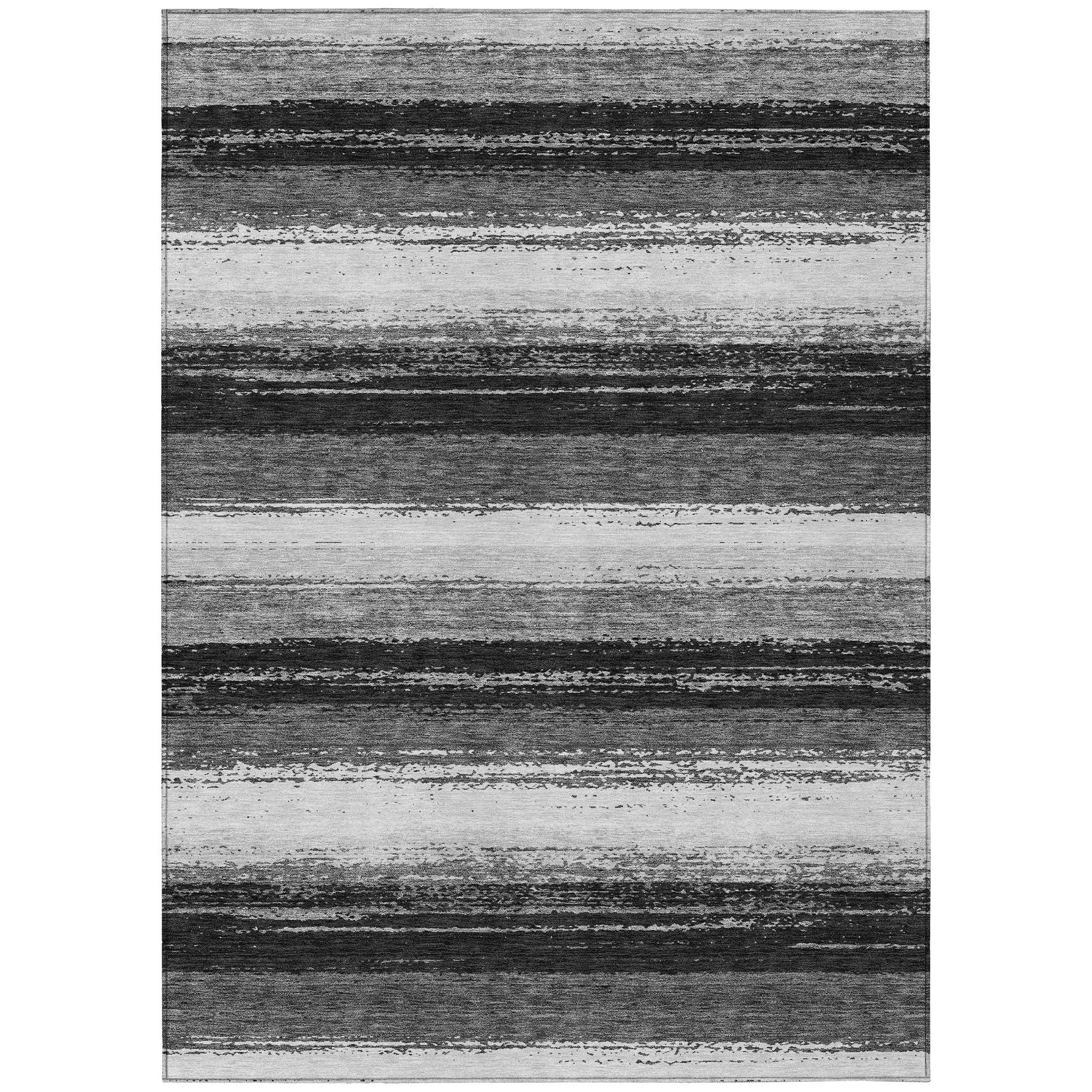 3' X 5' Black And Khaki Striped Washable Indoor Outdoor Area Rug - Sports & Outdoor
