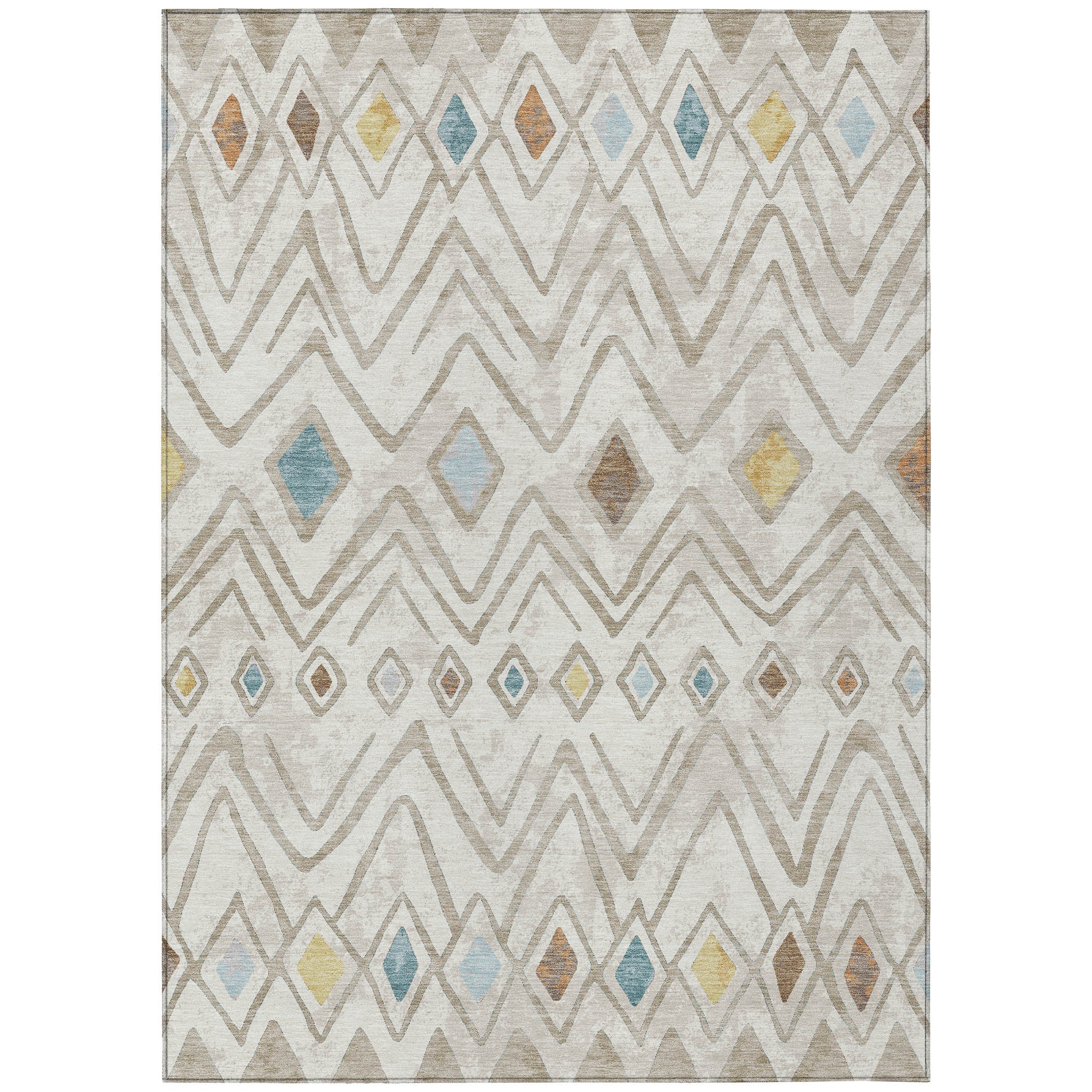 10' X 14' Ivory And Brown Geometric Washable Indoor Outdoor Area Rug - Sports & Outdoor