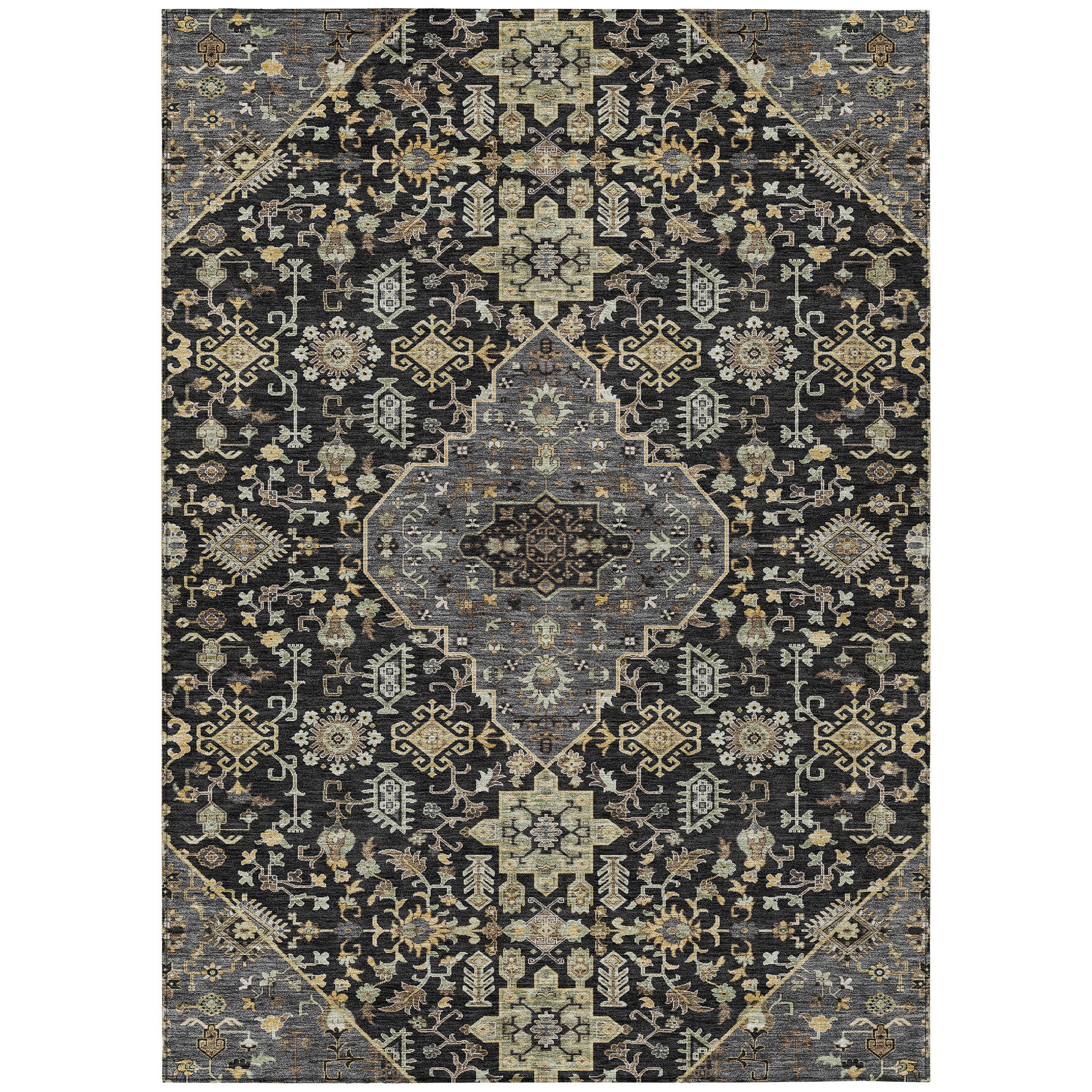 3' X 5' Black And Brown Medallion Washable Indoor Outdoor Area Rug - Sports & Outdoor