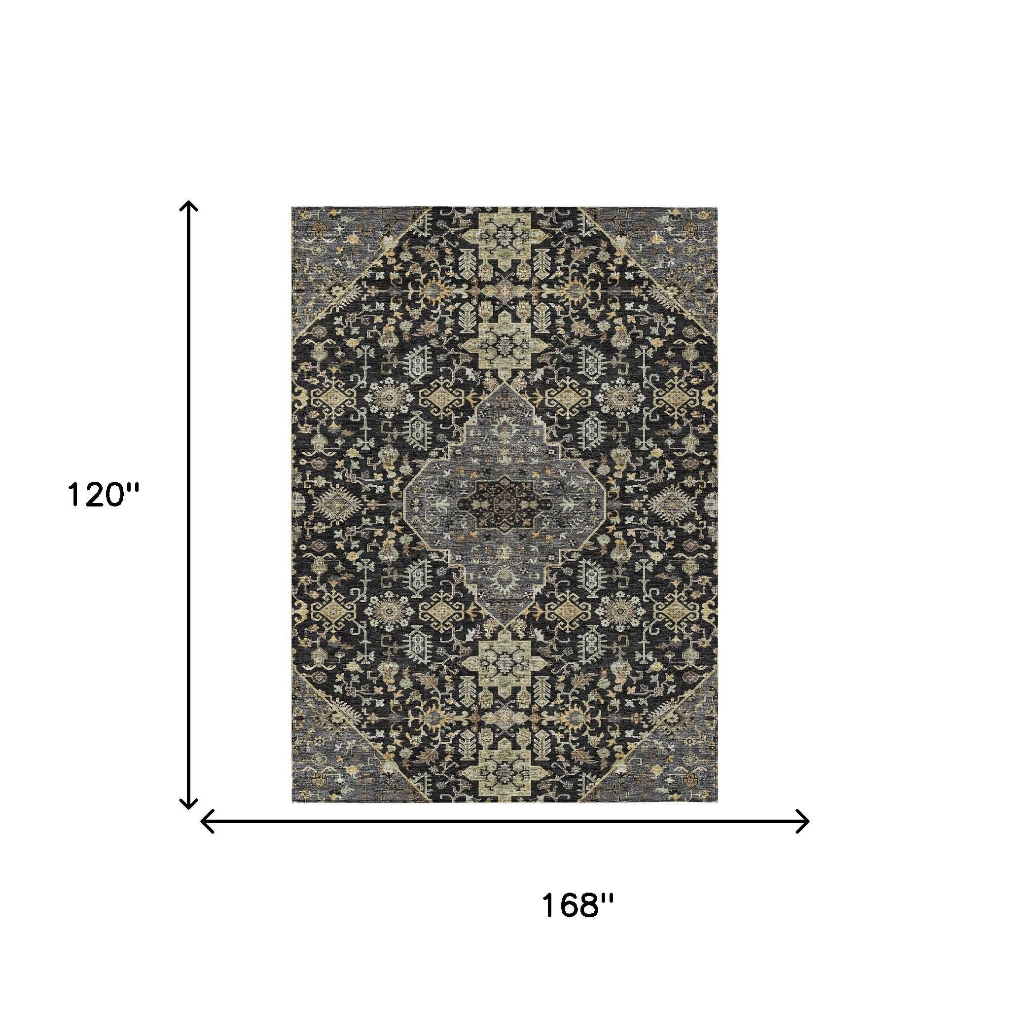 10' X 14' Black And Brown Medallion Washable Indoor Outdoor Area Rug - Sports & Outdoor