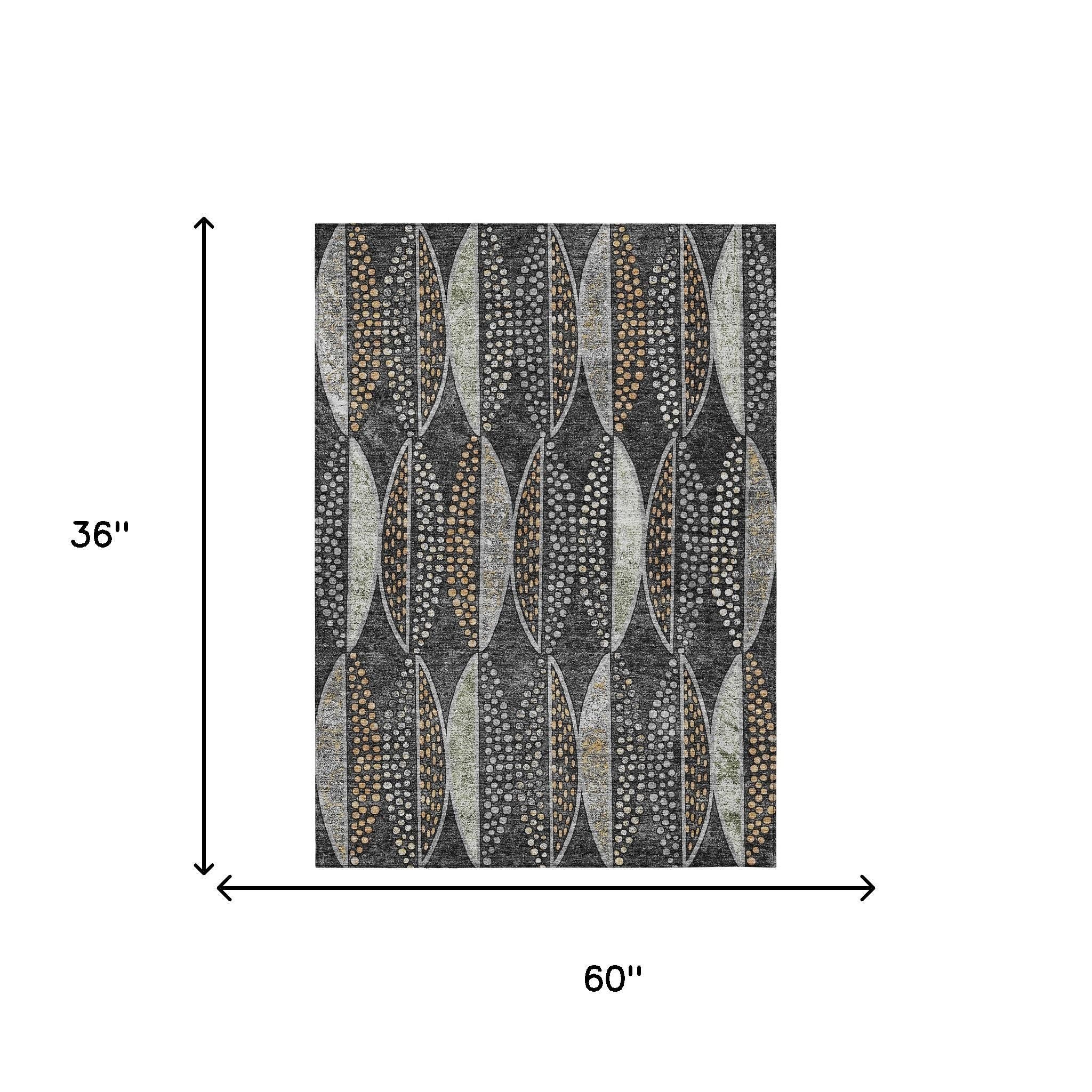3' X 5' Black And Green Geometric Washable Indoor Outdoor Area Rug - Sports & Outdoor