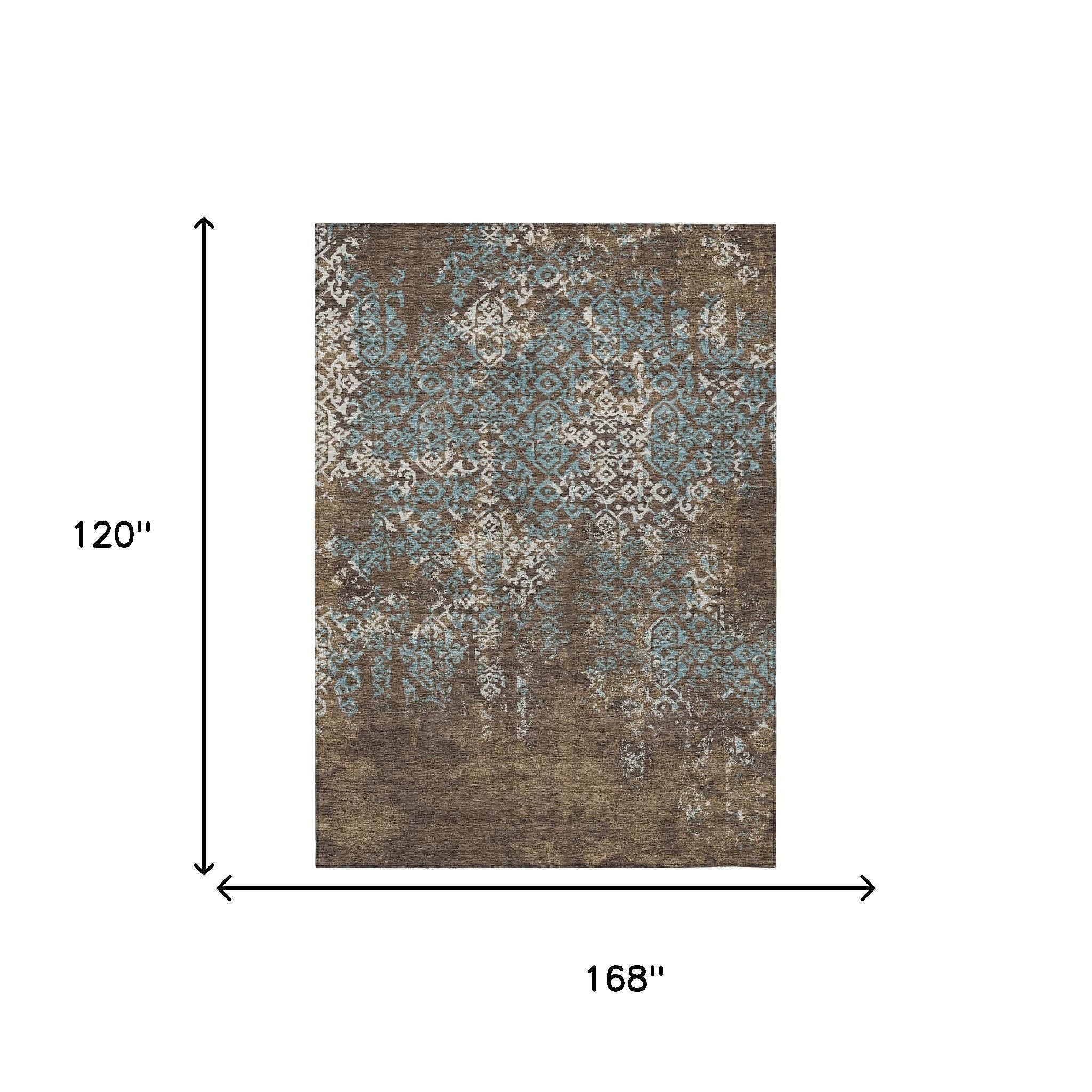 10' X 14' Brown And Khaki Oriental Washable Indoor Outdoor Area Rug - Sports & Outdoor
