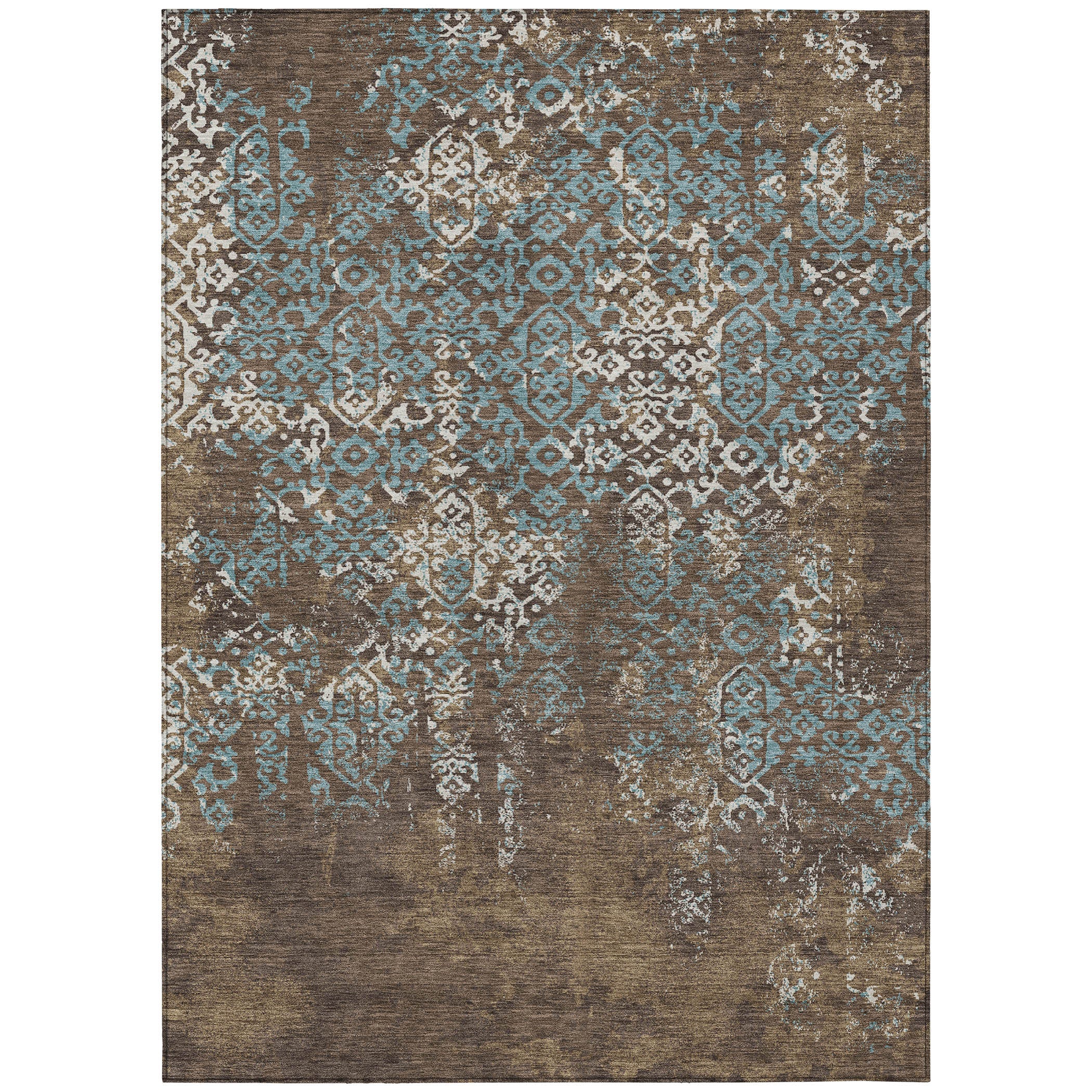 10' X 14' Brown And Khaki Oriental Washable Indoor Outdoor Area Rug - Sports & Outdoor