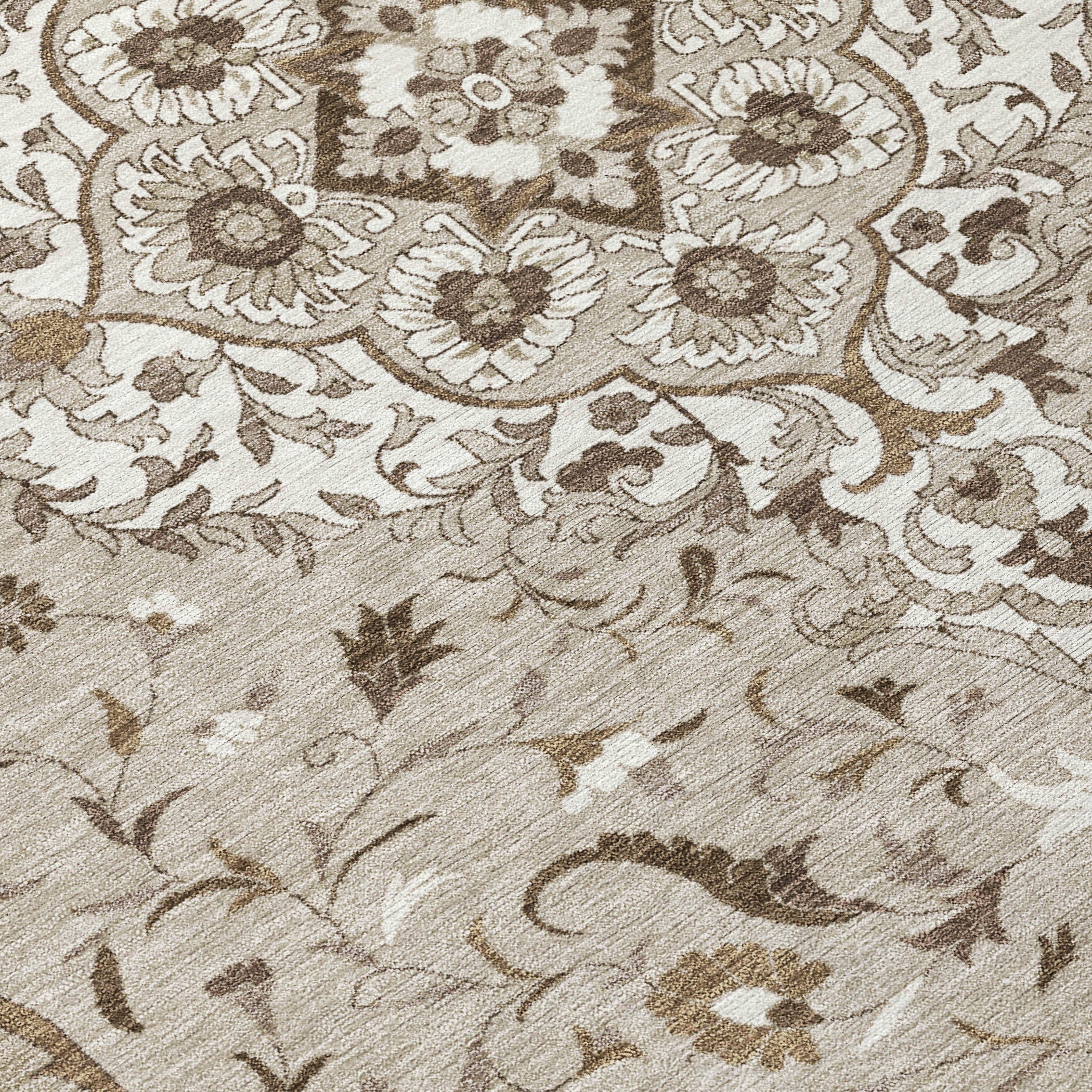 8' X 10' Beige And Taupe Medallion Washable Indoor Outdoor Area Rug - Sports & Outdoor