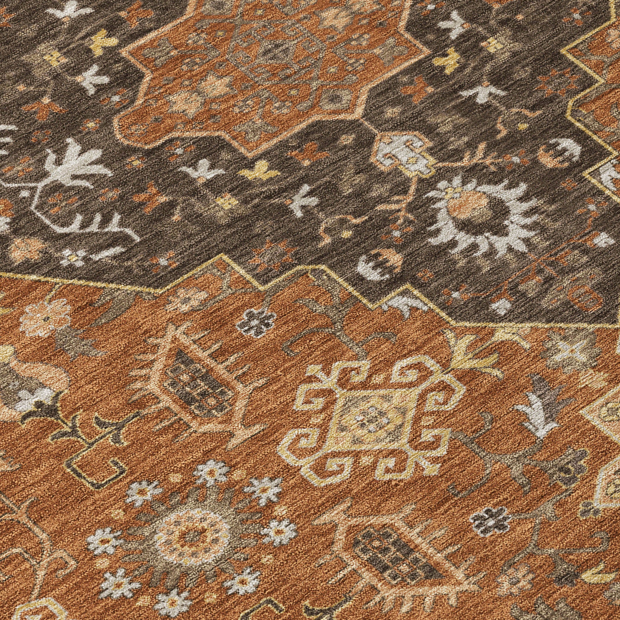 10' X 14' Orange And Brown Medallion Washable Indoor Outdoor Area Rug - Sports & Outdoor