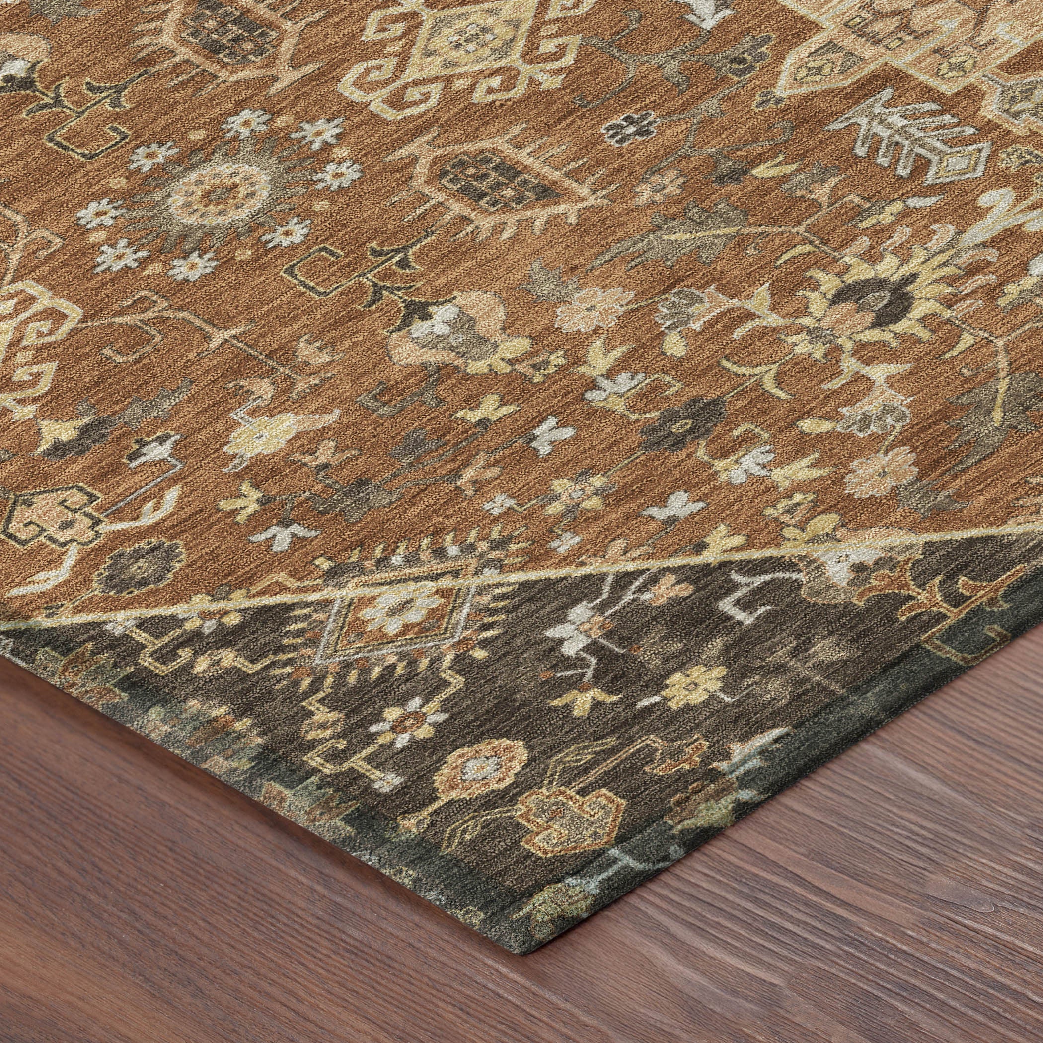10' X 14' Orange And Brown Medallion Washable Indoor Outdoor Area Rug - Sports & Outdoor