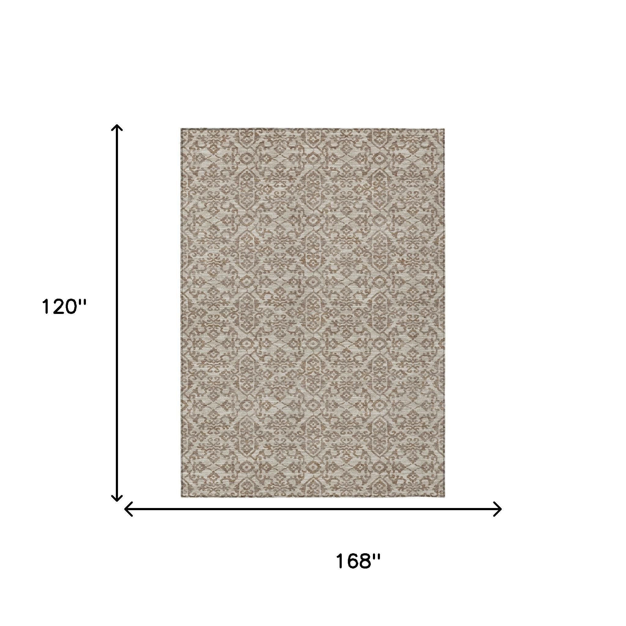 10' X 14' Beige And Taupe Oriental Washable Indoor Outdoor Area Rug - Sports & Outdoor
