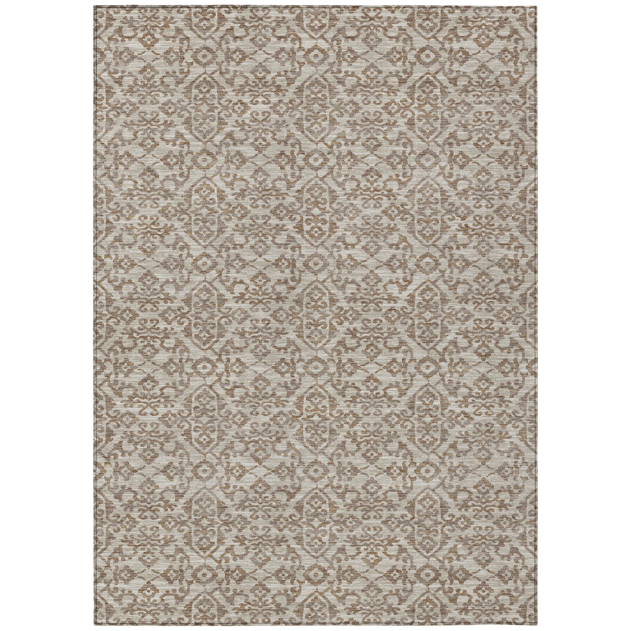10' X 14' Beige And Taupe Oriental Washable Indoor Outdoor Area Rug - Sports & Outdoor