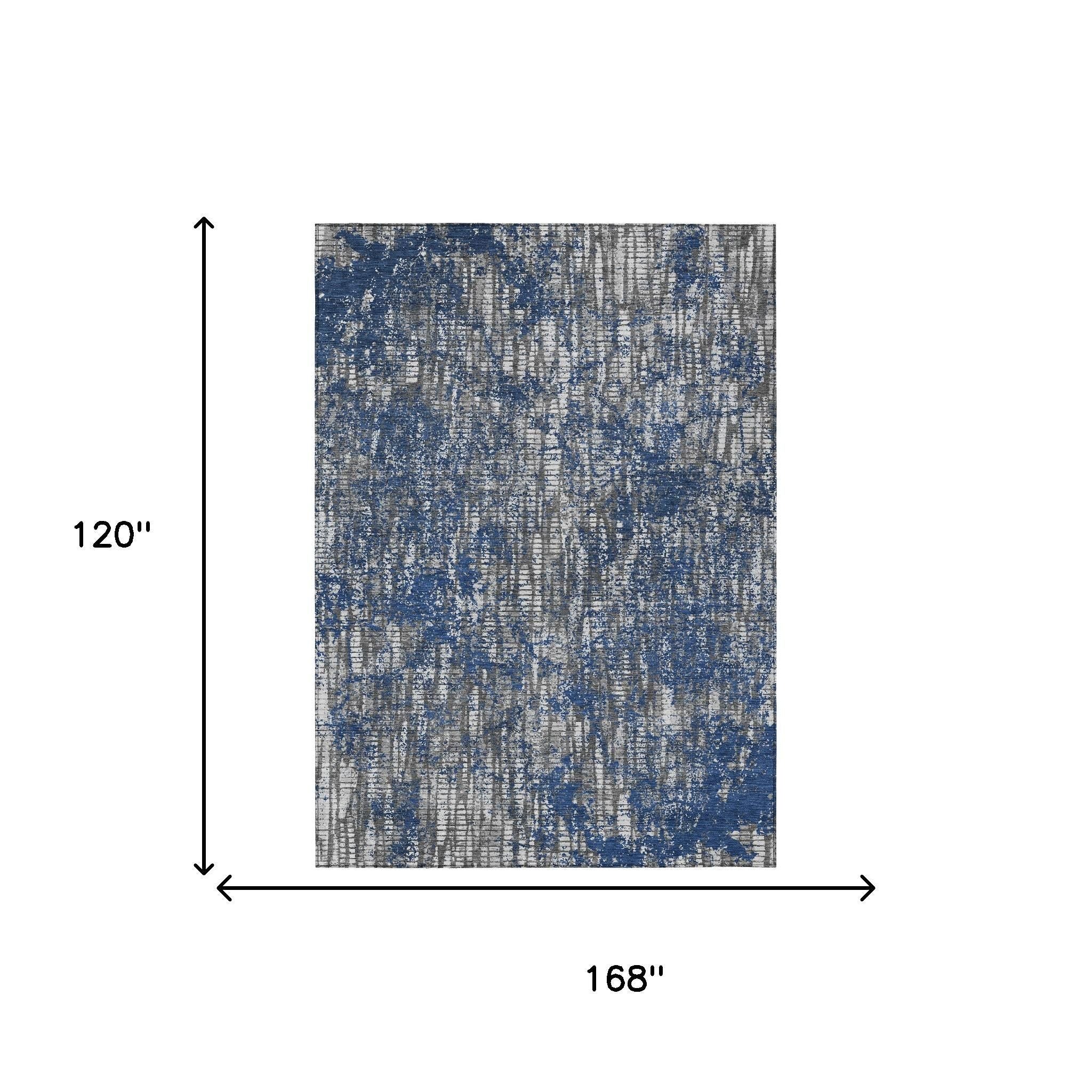 10' X 14' Navy Blue And Khaki Abstract Washable Indoor Outdoor Area Rug - Sports & Outdoor