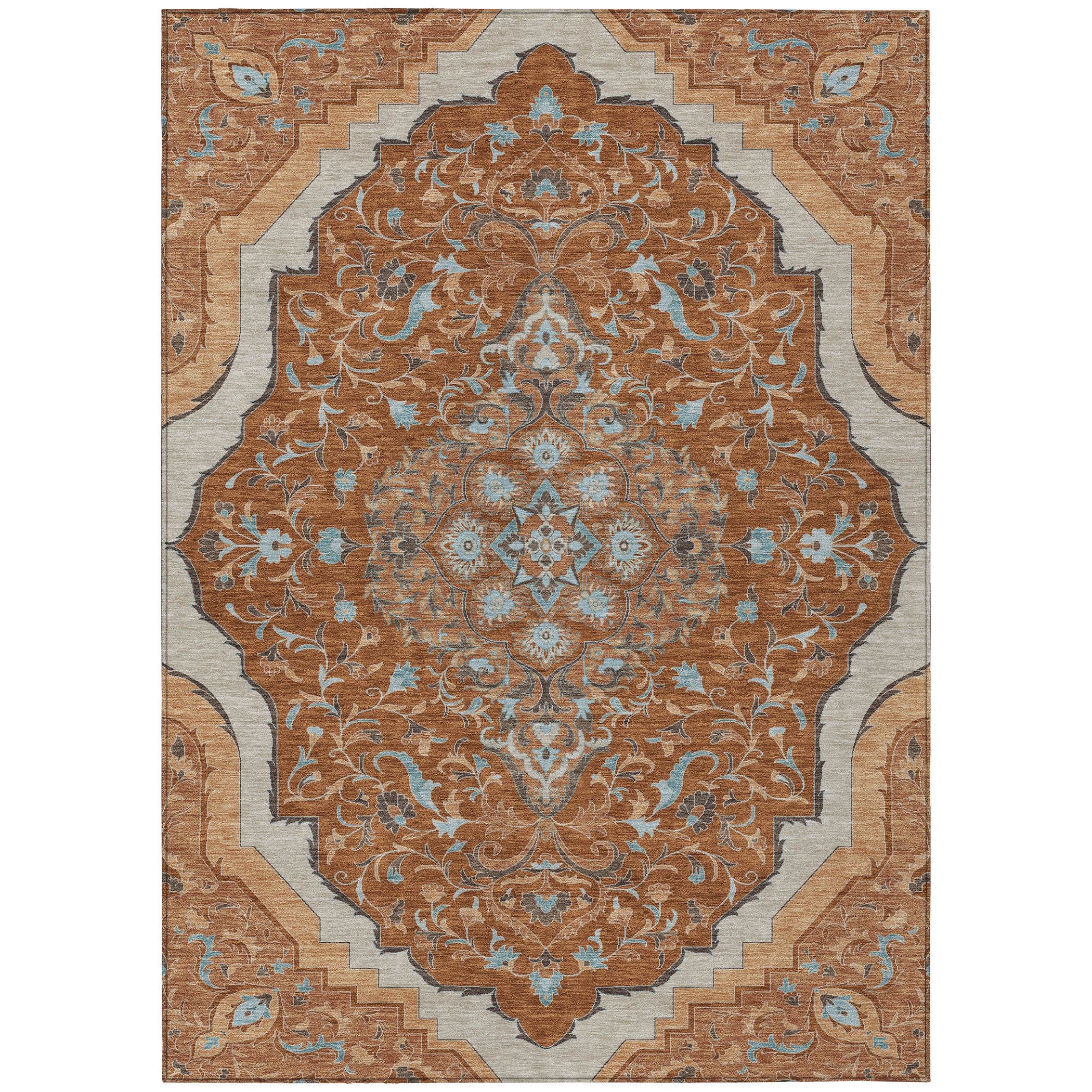 10' X 14' Orange And Graphite Medallion Washable Indoor Outdoor Area Rug - Sports & Outdoor