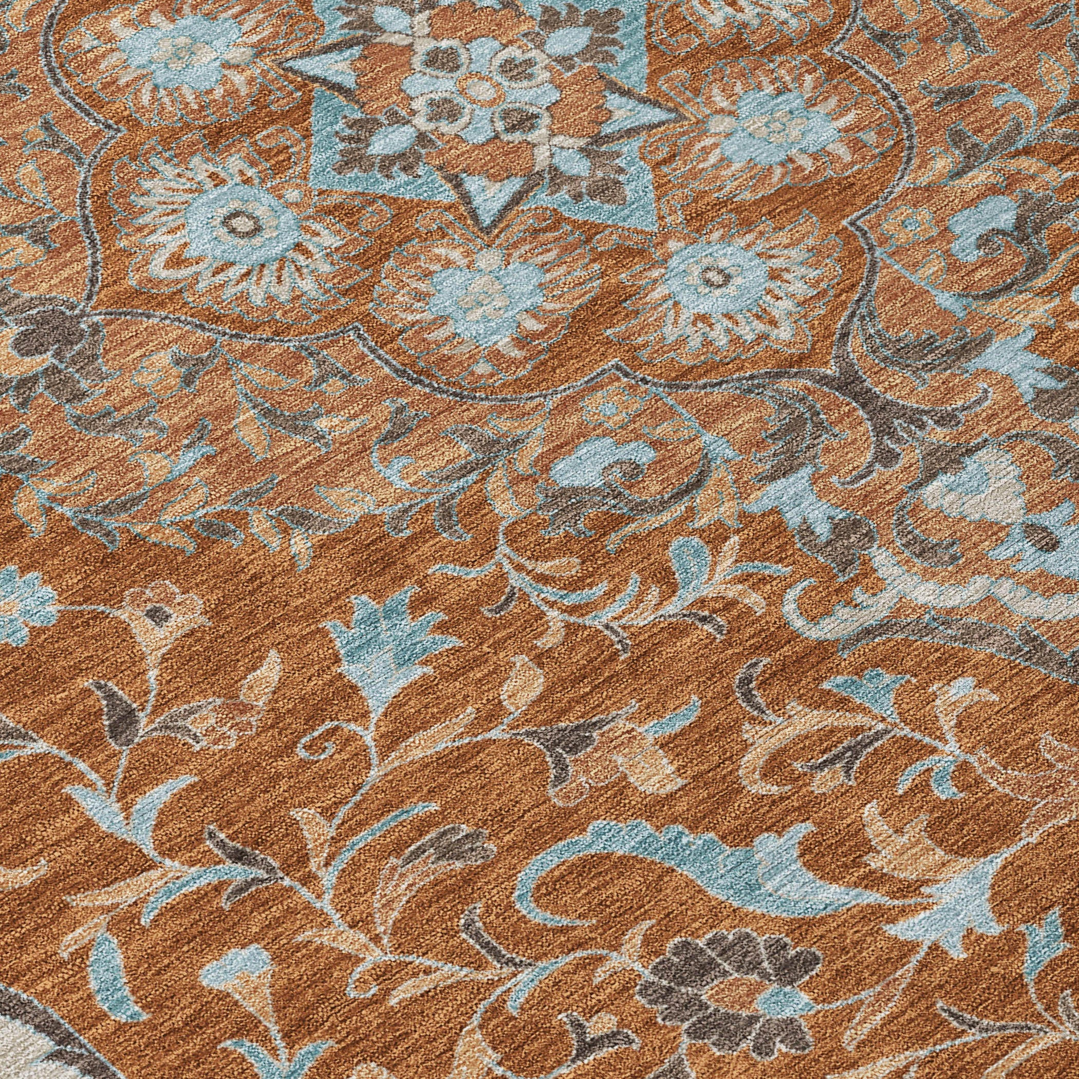10' X 14' Orange And Graphite Medallion Washable Indoor Outdoor Area Rug - Sports & Outdoor