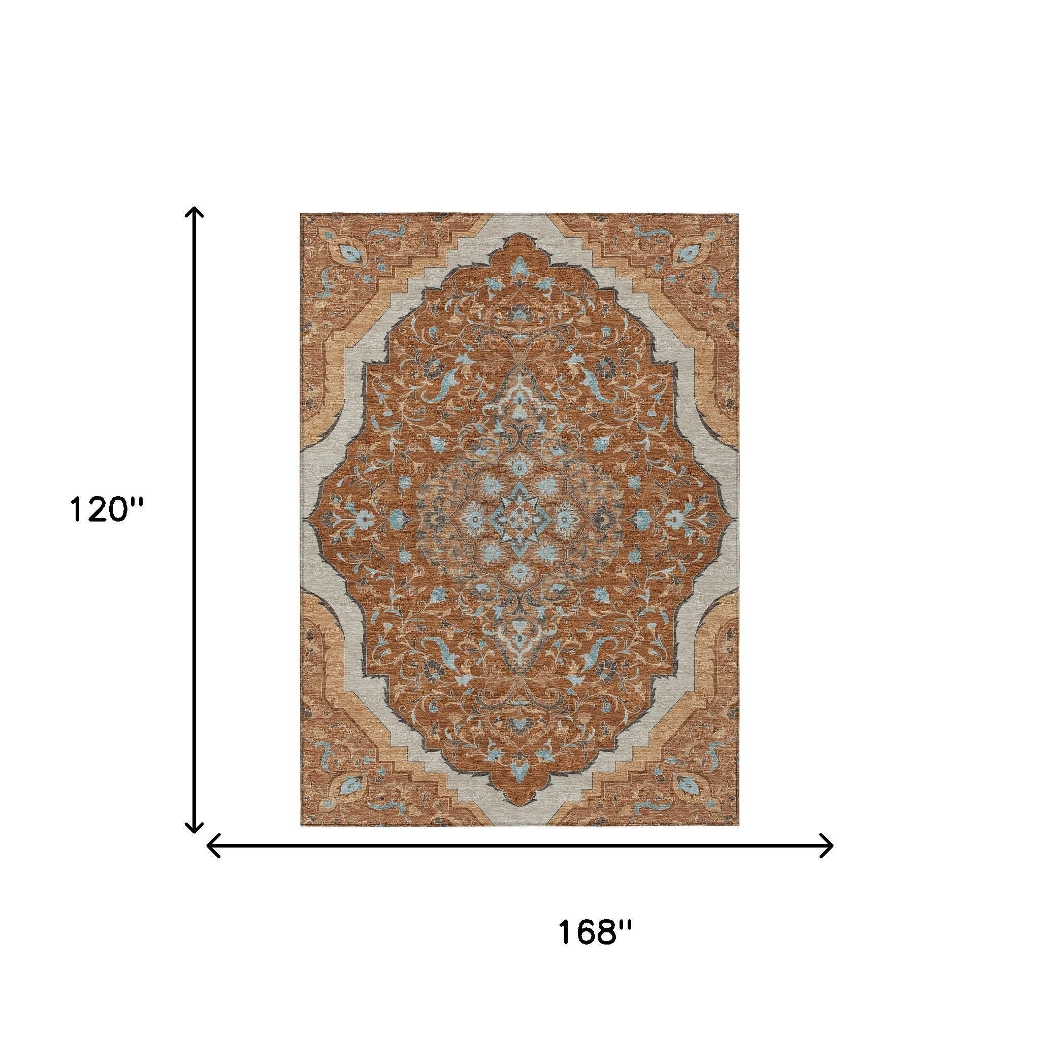 10' X 14' Orange And Graphite Medallion Washable Indoor Outdoor Area Rug - Sports & Outdoor