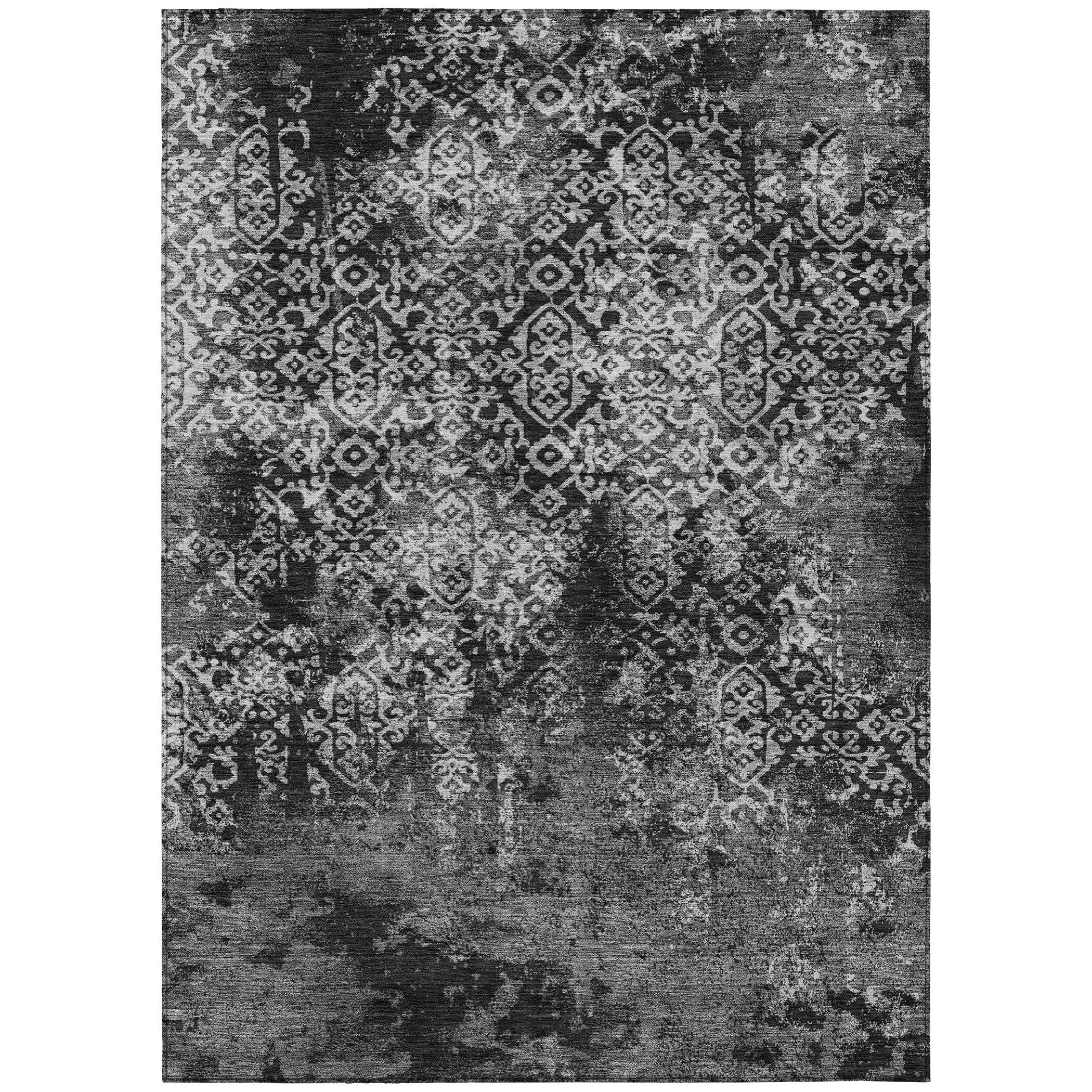 5' X 8' Black And Gray Oriental Washable Indoor Outdoor Area Rug - Sports & Outdoor