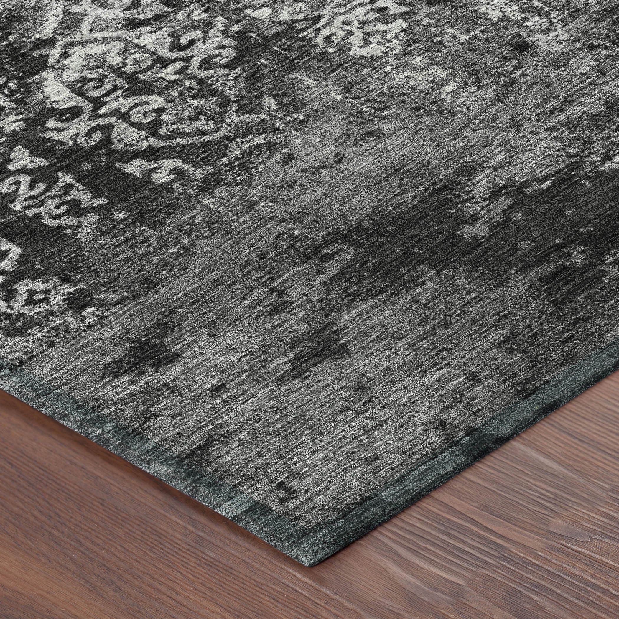 10' X 14' Black And Gray Oriental Washable Indoor Outdoor Area Rug - Sports & Outdoor