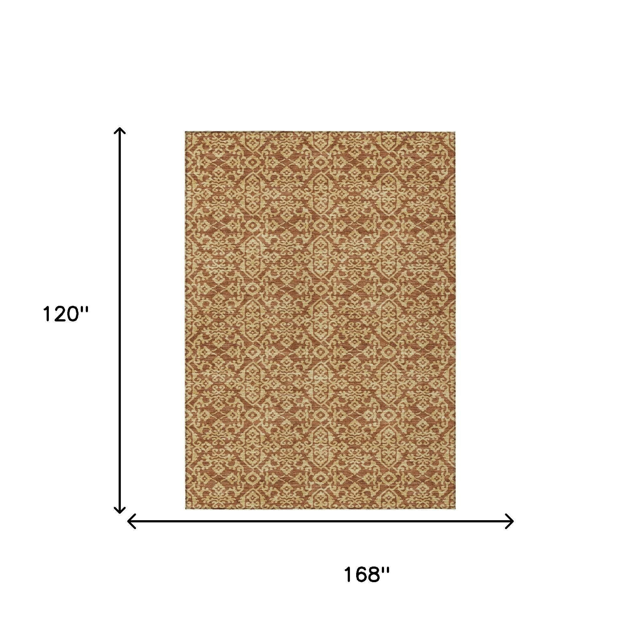 10' X 14' Orange And Graphite Oriental Washable Indoor Outdoor Area Rug - Sports & Outdoor