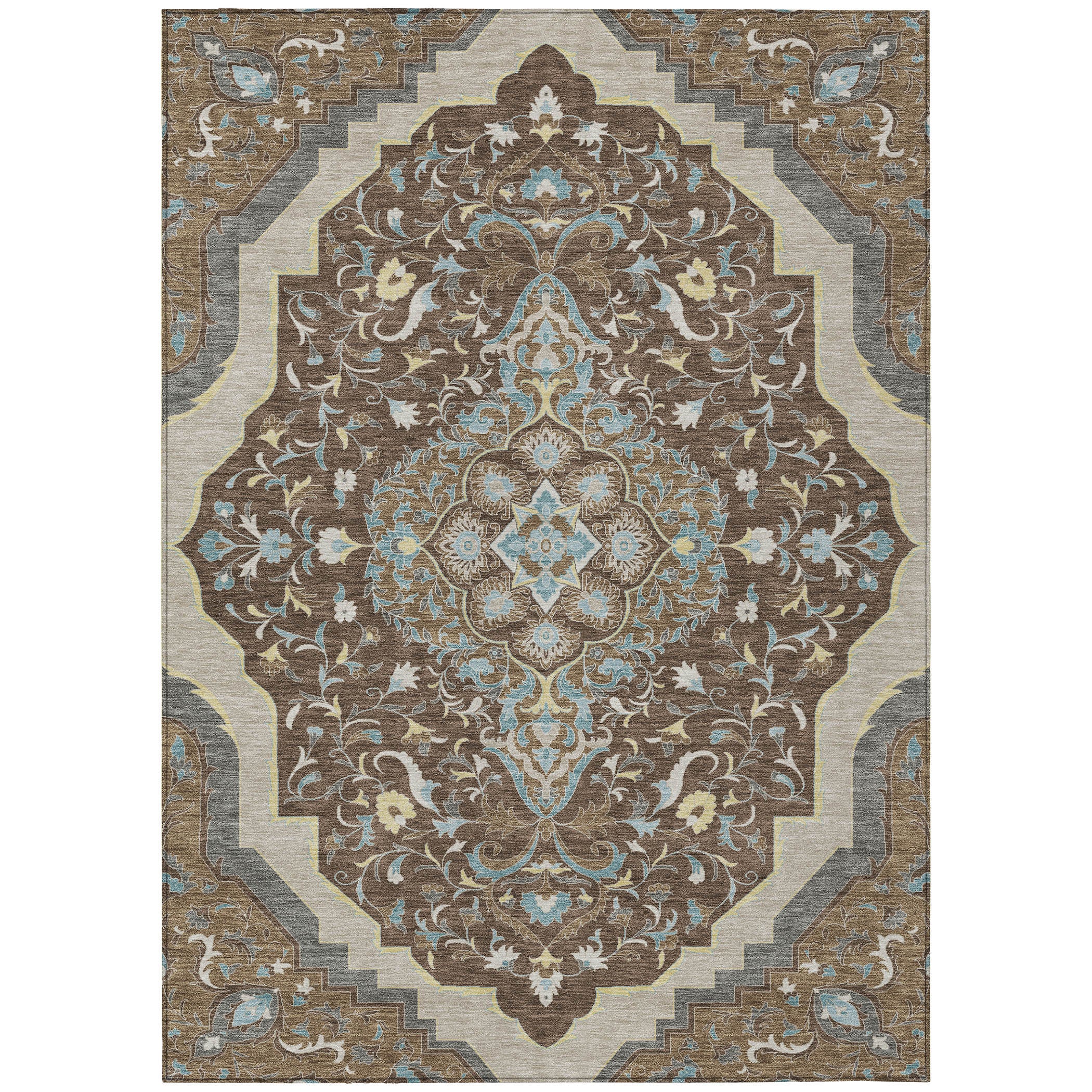 5' X 8' Brown And Beige Medallion Washable Indoor Outdoor Area Rug - Sports & Outdoor