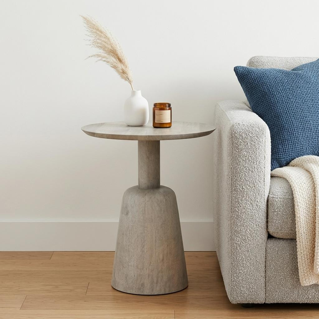 20" White Solid Wood Round Pedestal End Table - Living Room