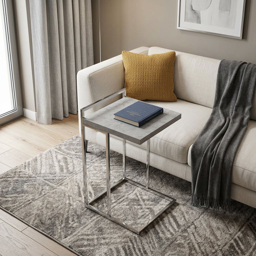 27" Gray and Silver Wood and Iron End Table - Living Room
