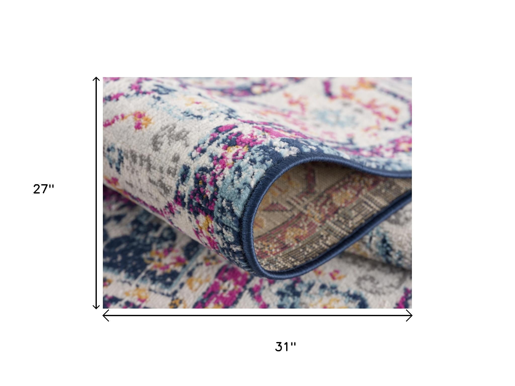2' X 3' Blue And Beige Abstract Area Rug - Home & Garden