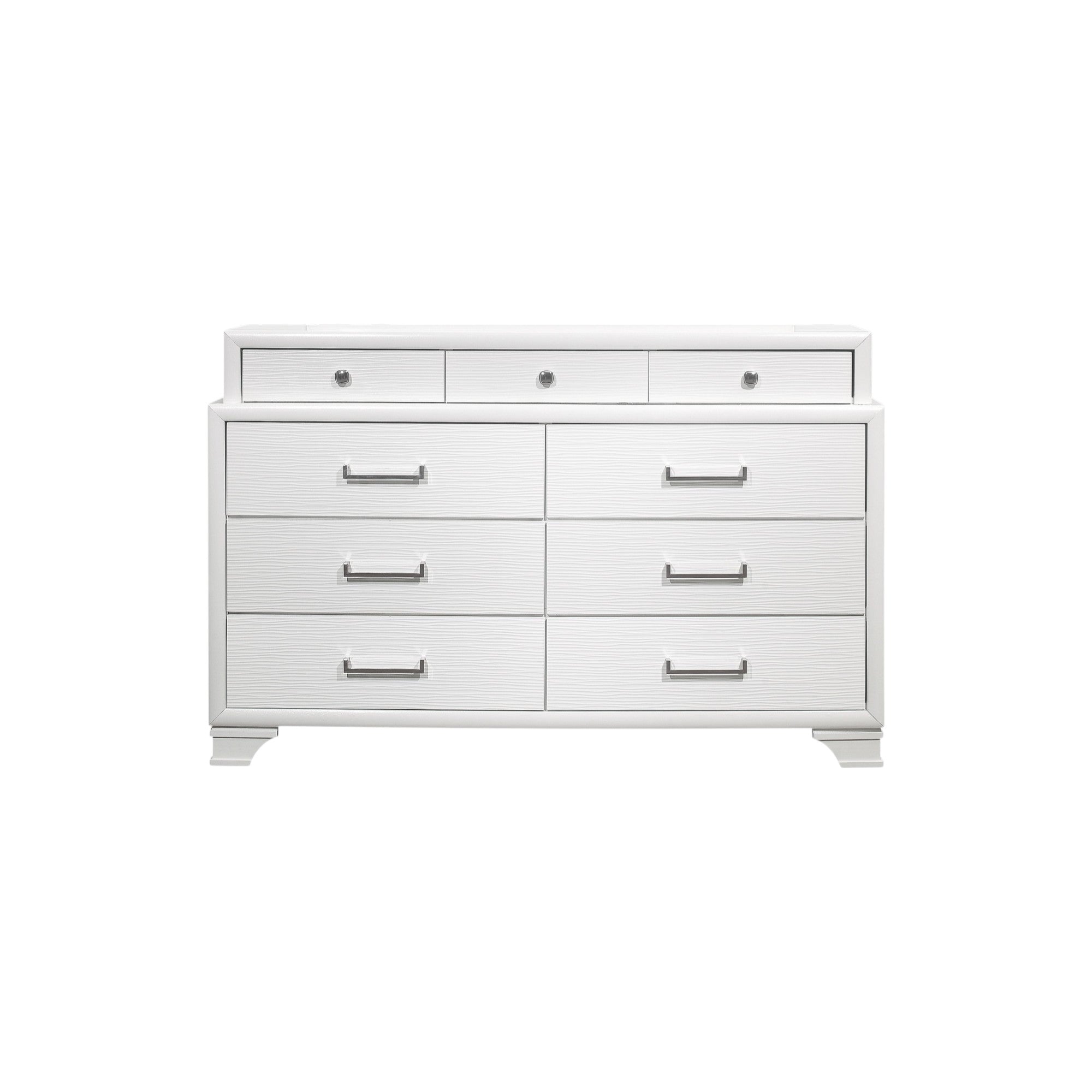59" White Solid Wood Mirrored Nine Drawer
