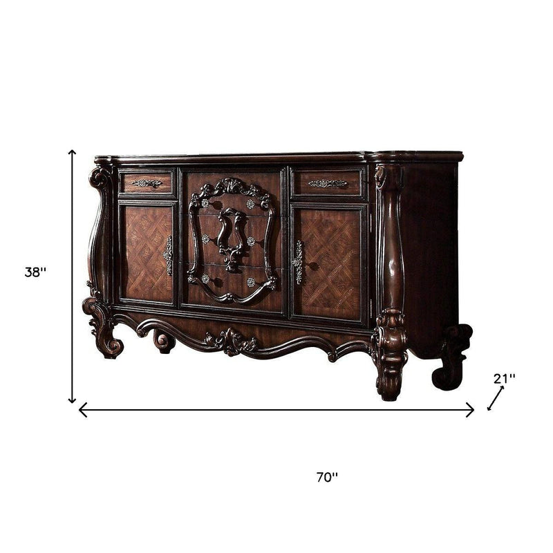 70" Cherry Oak Solid Wood Five Drawer Combo Dresser - Bed & Bath