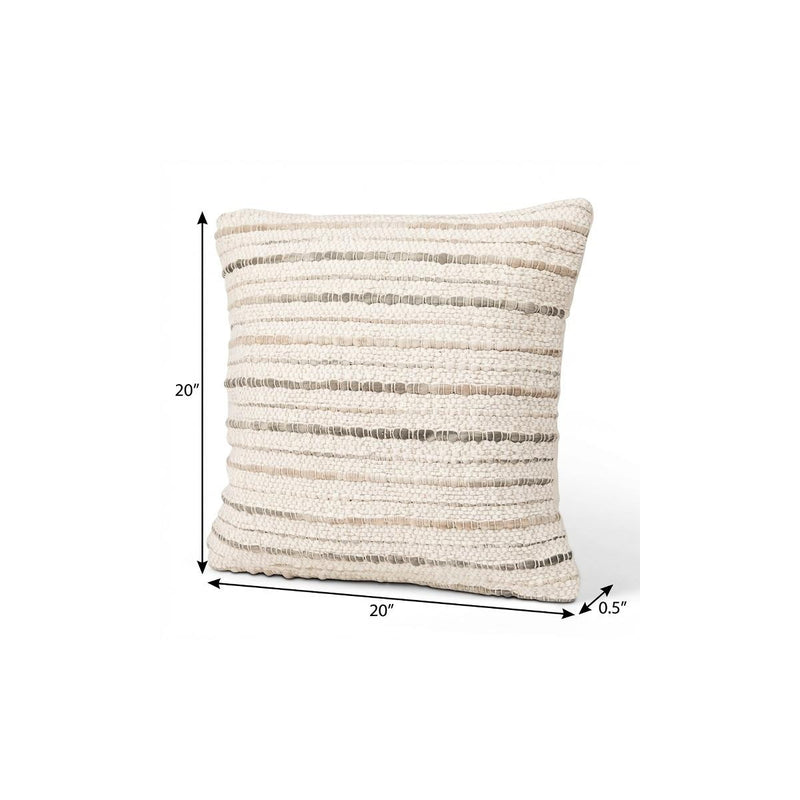 20-inch cream and beige striped throw pillow cover with textured band design