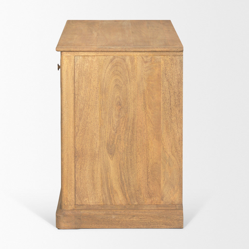 19" Brown Solid Wood Accent Cabinet With Two Doors And One Drawer - Kitchen & Dining