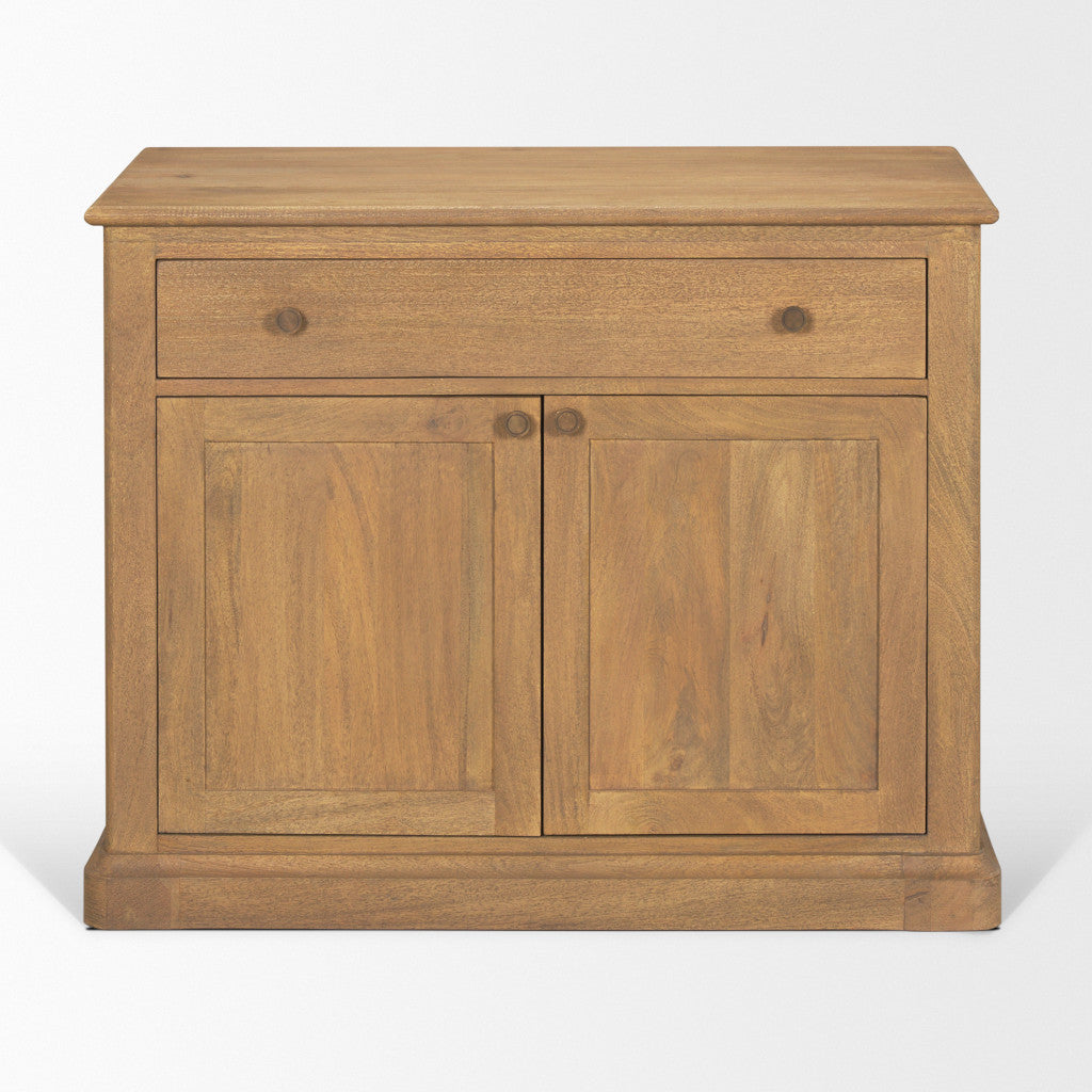 19" Brown Solid Wood Accent Cabinet With Two Doors And One Drawer - Kitchen & Dining