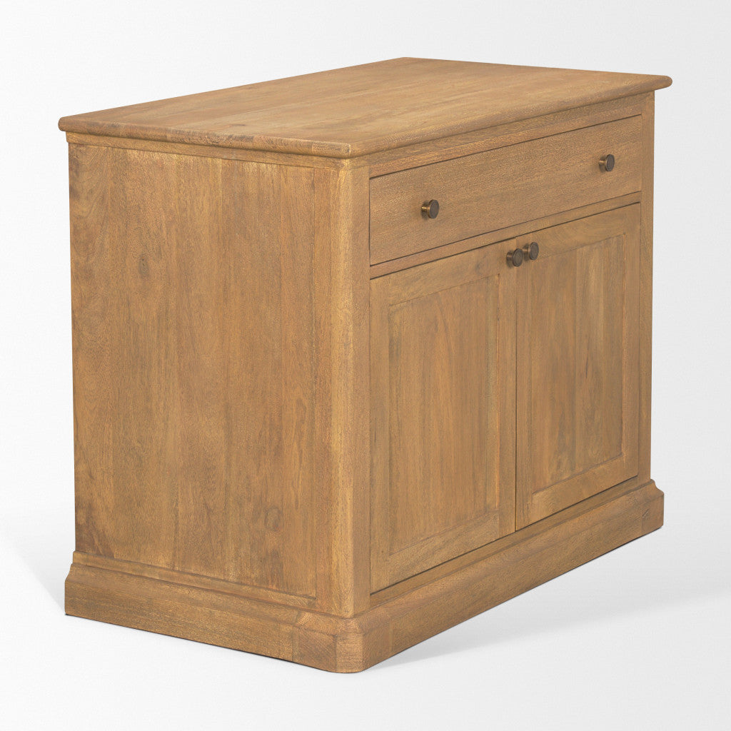 19" Brown Solid Wood Accent Cabinet With Two Doors And One Drawer - Kitchen & Dining