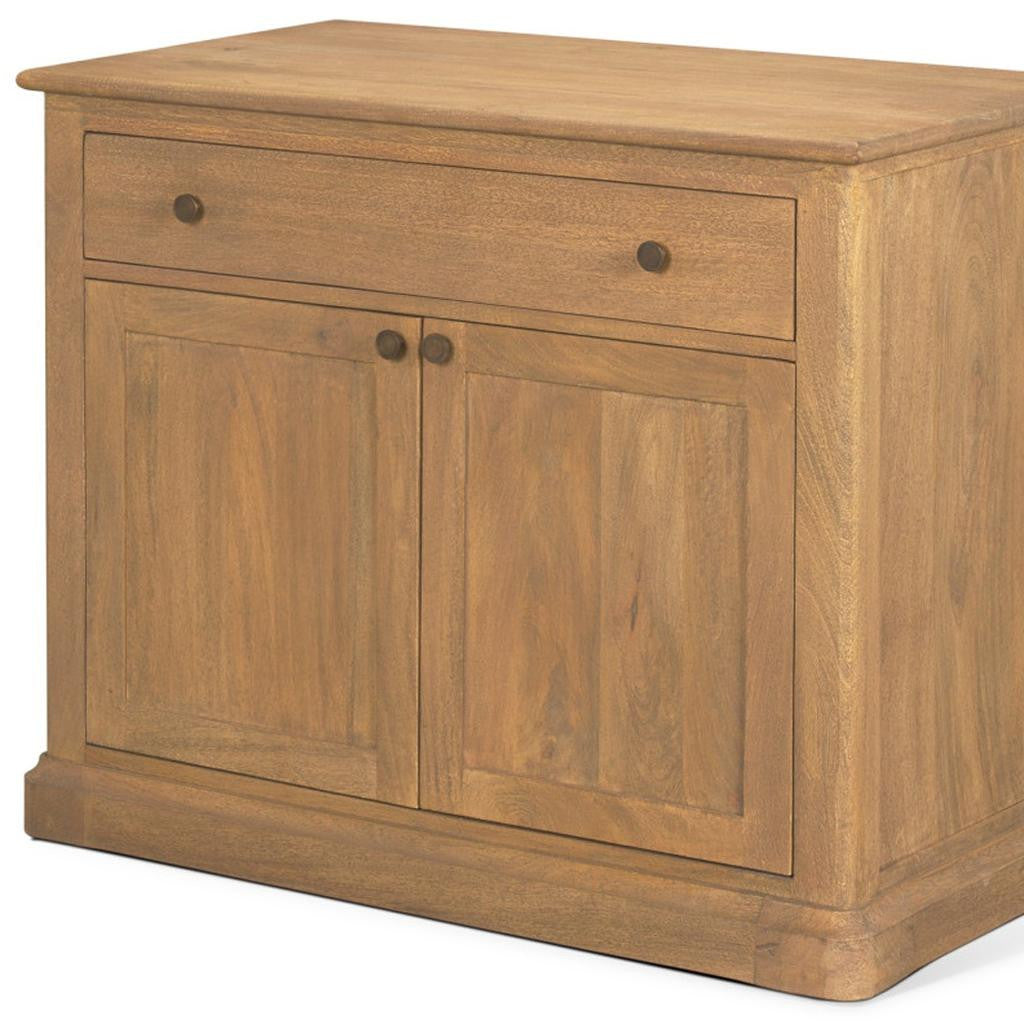 19" Brown Solid Wood Accent Cabinet With Two Doors And One Drawer - Kitchen & Dining