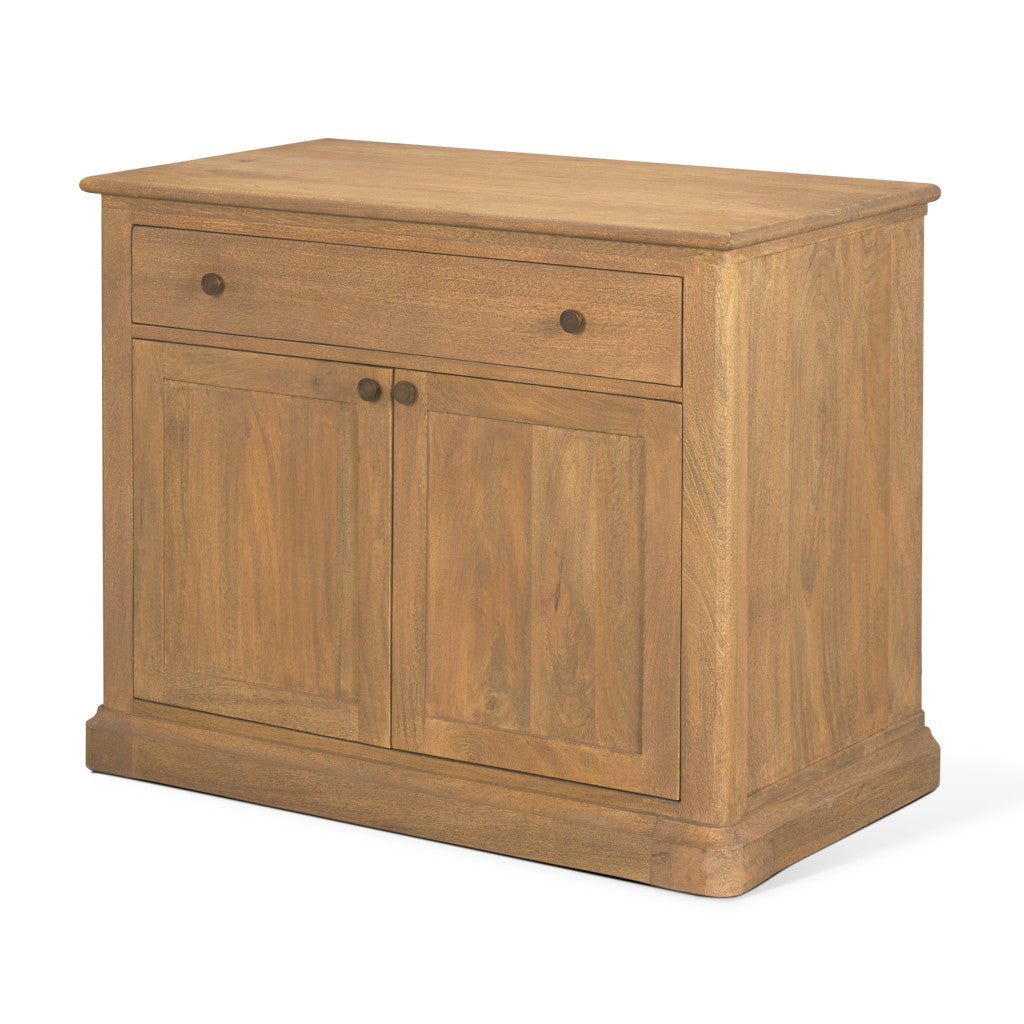 19" Brown Solid Wood Accent Cabinet With Two Doors And One Drawer - Kitchen & Dining
